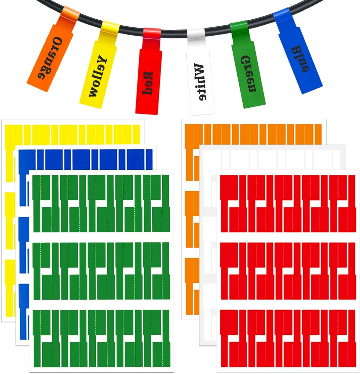 180 PCS COLOR CABLE LABELS 6 COLOR SELF ADHESIVE