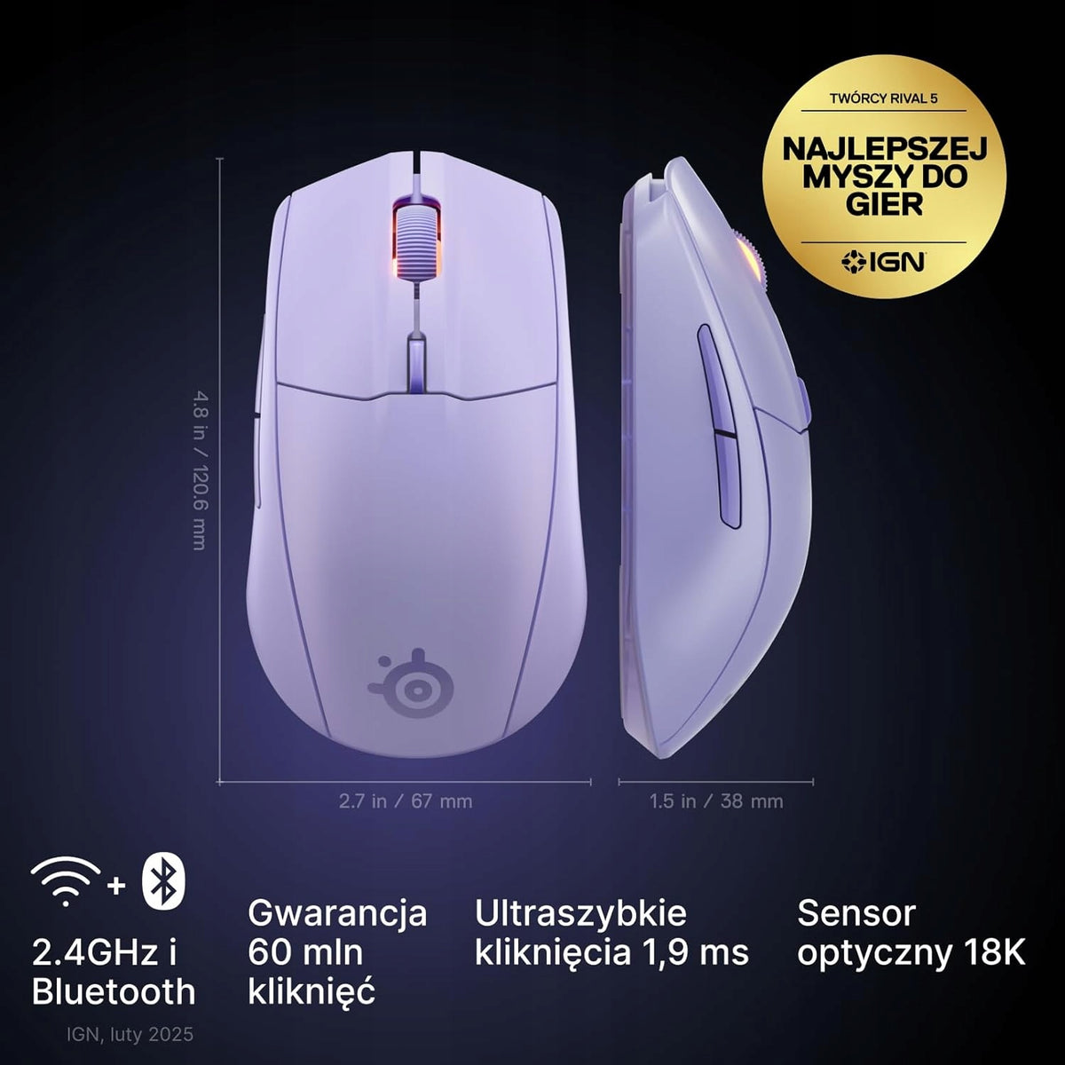 18000 DPI WIRELESS GAMING MOUSE LIGHT LAVENDER Packaging status original