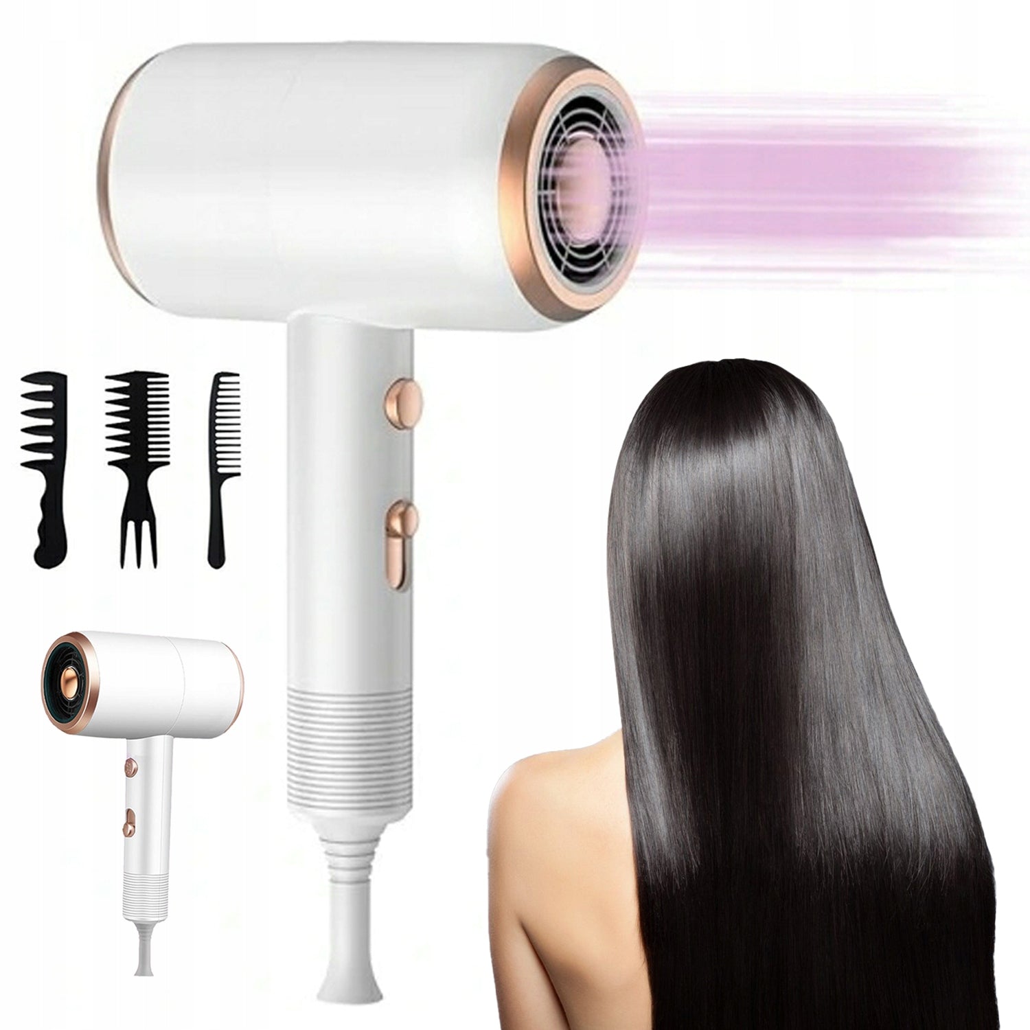 1800W IONIC HAIR DRYER WITH DIFFUSER – PROFESSIONAL AND FAST WHITE