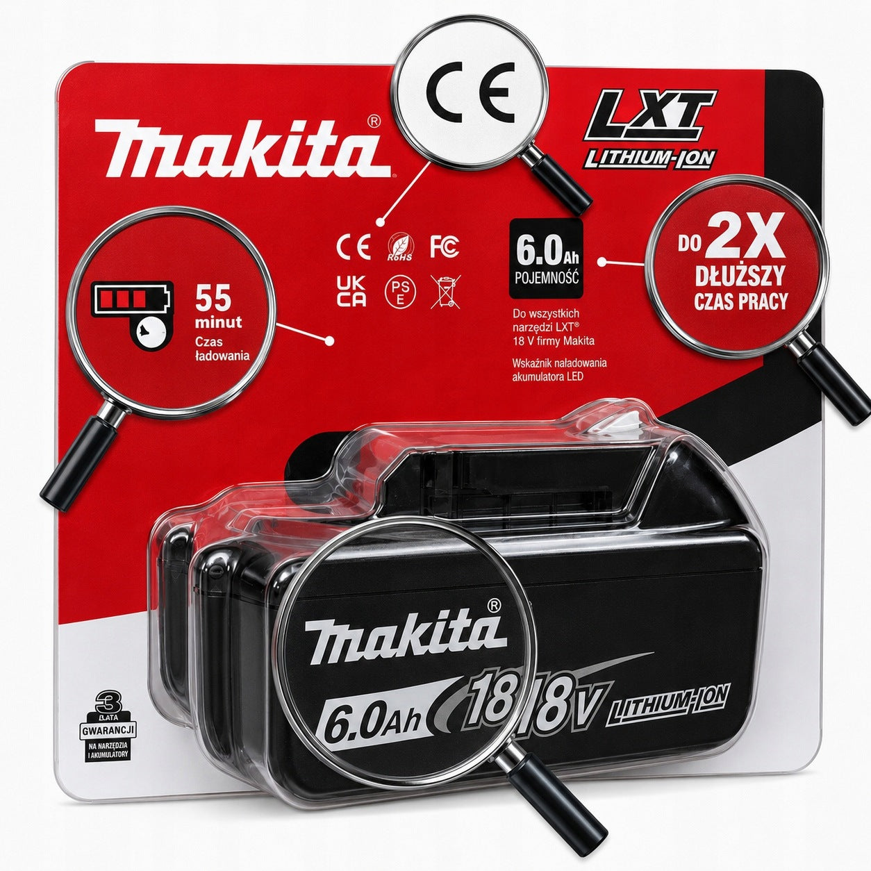 18V 6.0Ah LXT Lithium-Ion Battery Replacement for Makita BL1860B BL1850