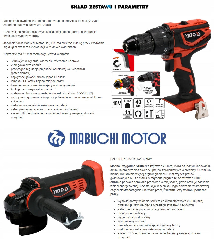 18V + AKU 4x6AH CORDLESS TOOL KIT Brand Yato