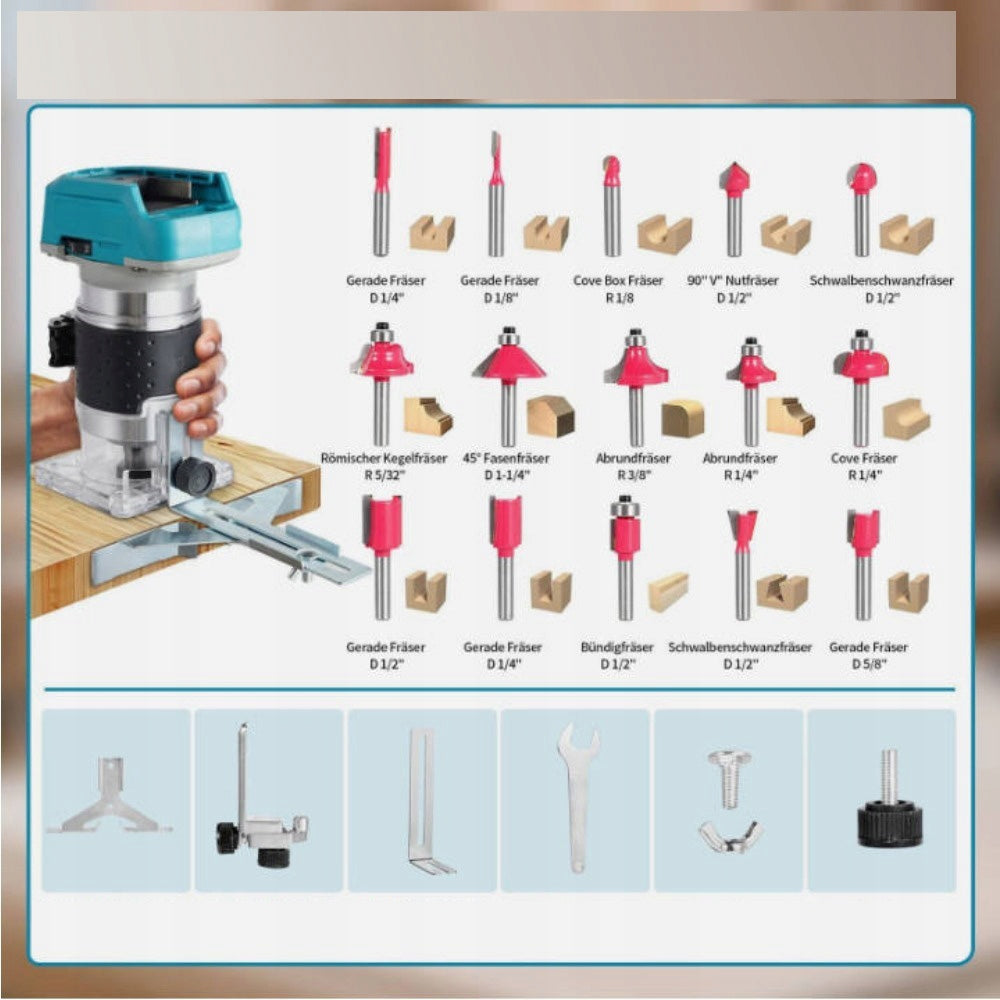 18V Brushless Wood Edge Router 6-Speed 13000 RPM with 15 Bits Brand no brand