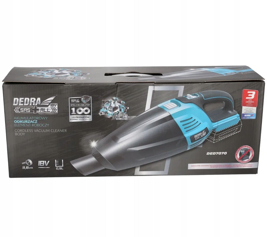 18V SAS+ALL 3,8 KPA DED7070 DEDRA CORDLESS CAR VACUUM CLEANER Dust container volume 0.5 l