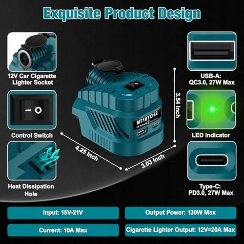 18V TO 12V STEP DOWN CONVERTER TOOL BATTERY ADAPTER 100W Manufacturer code Bez marki