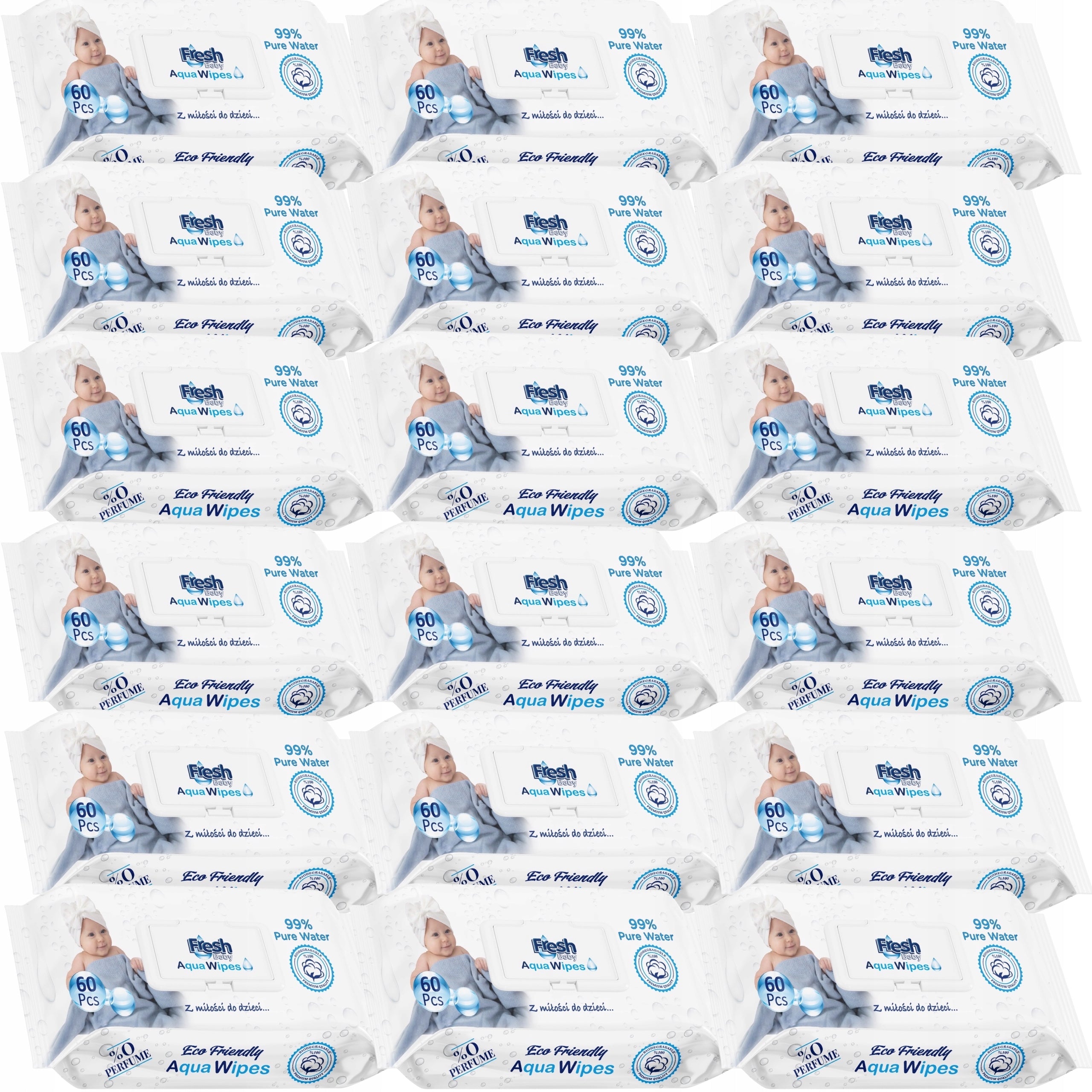 18x AQUAWIPES WIPES WET WIPES CHILDREN AQUA WIPES 99% WATER 1080pcs