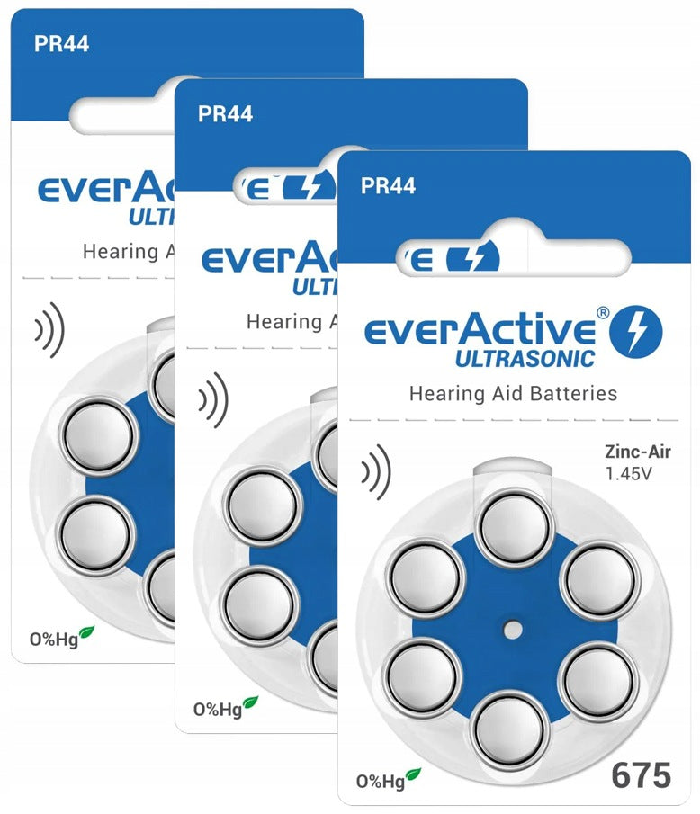 18x EVERACTIVE ULTRASONIC 675 PR44 HEARING AID BATTERIES