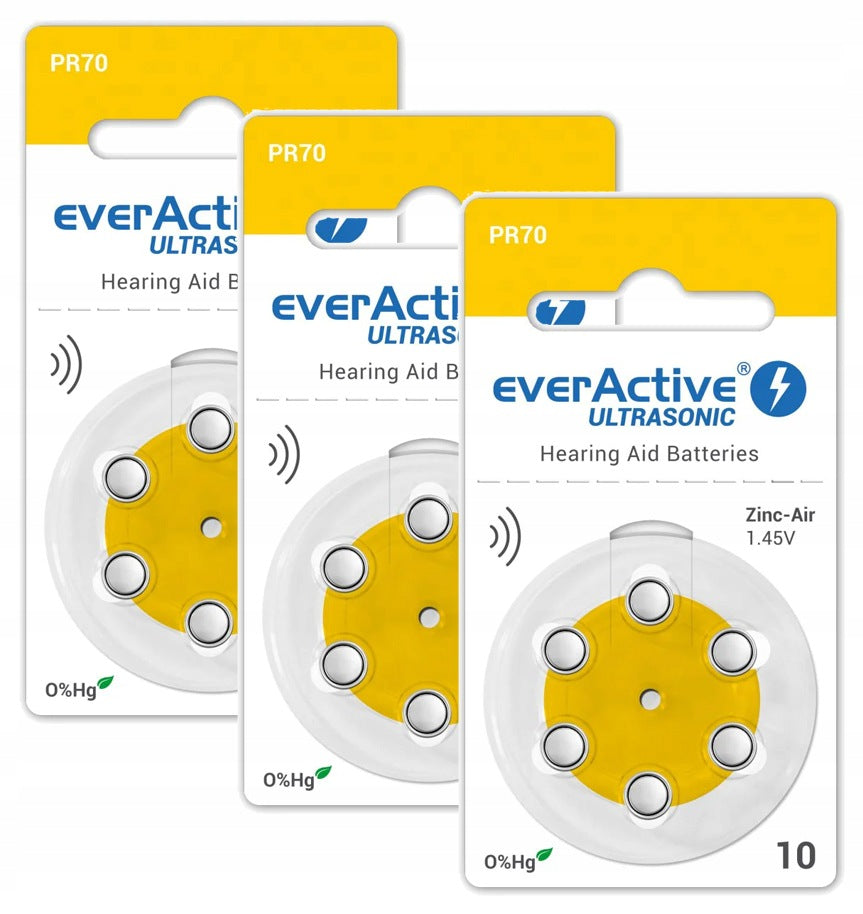 18x HEARING AID BATTERIES POWERFUL EVERACTIVE ULTRASONIC 10 PR70