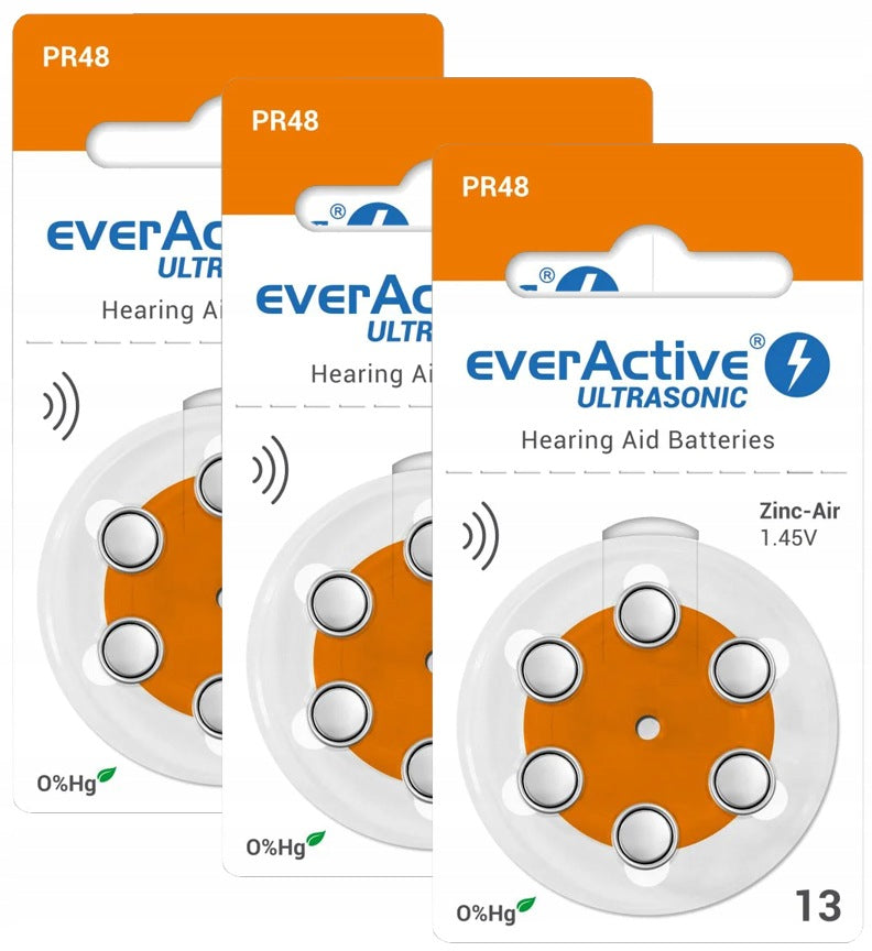 18x HEARING AID BATTERIES POWERFUL EVERACTIVE ULTRASONIC 13 PR48