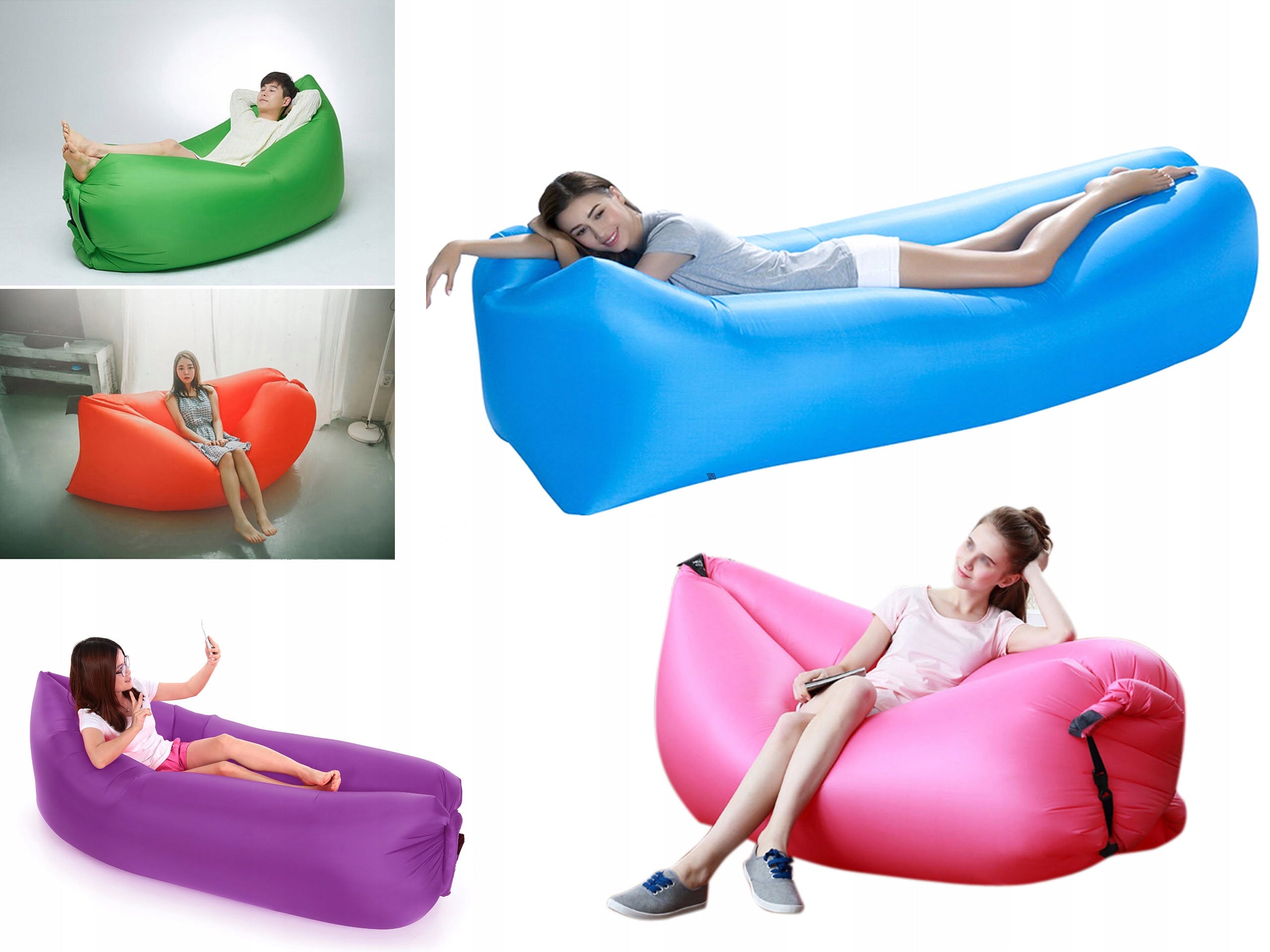 190cm Air Lounger Beach Mattress Air Sofa Bed Lazy Bag Blue Brand no brand