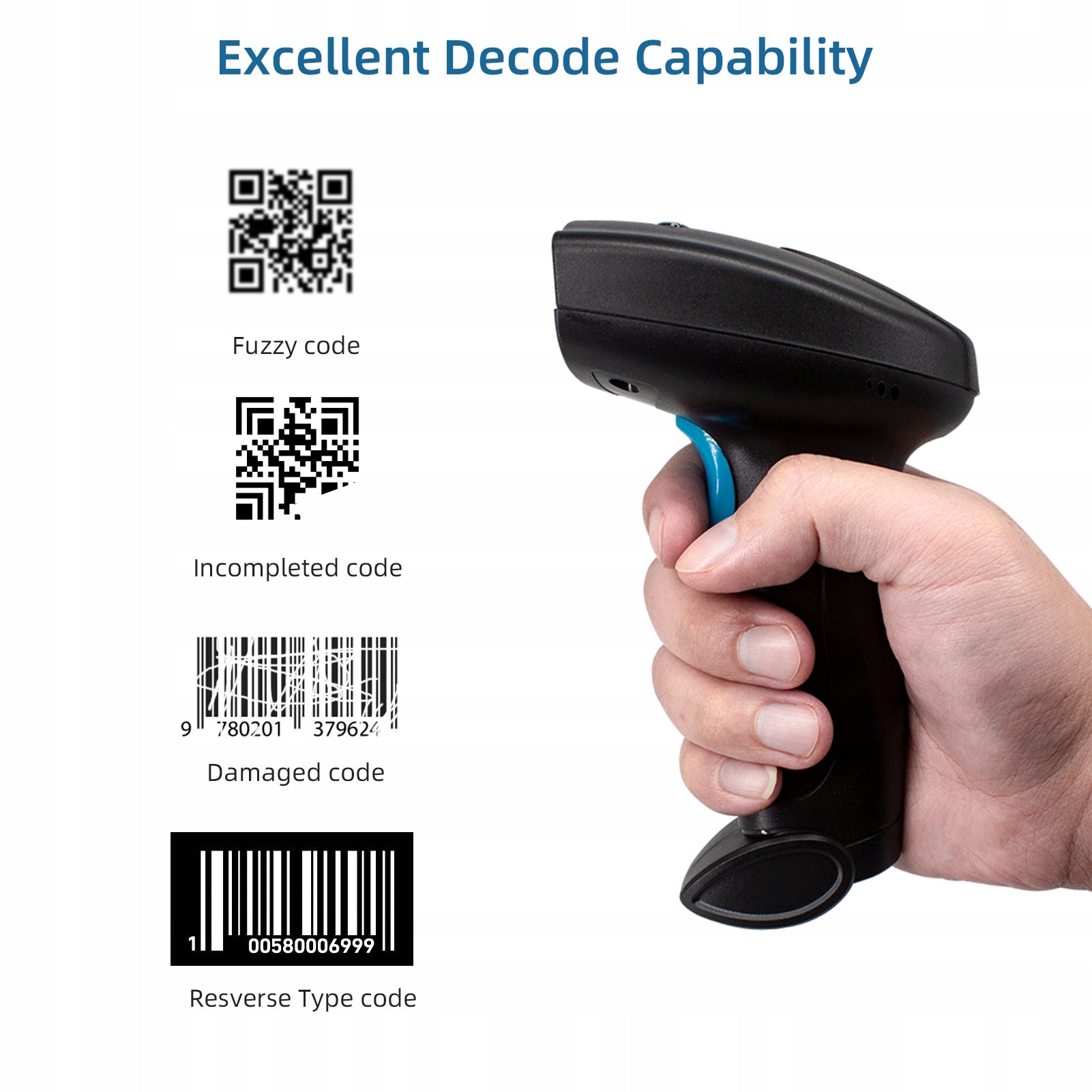 1D 2D Barcode Scanner Portable USB Wirelss Reader Bar Code 40