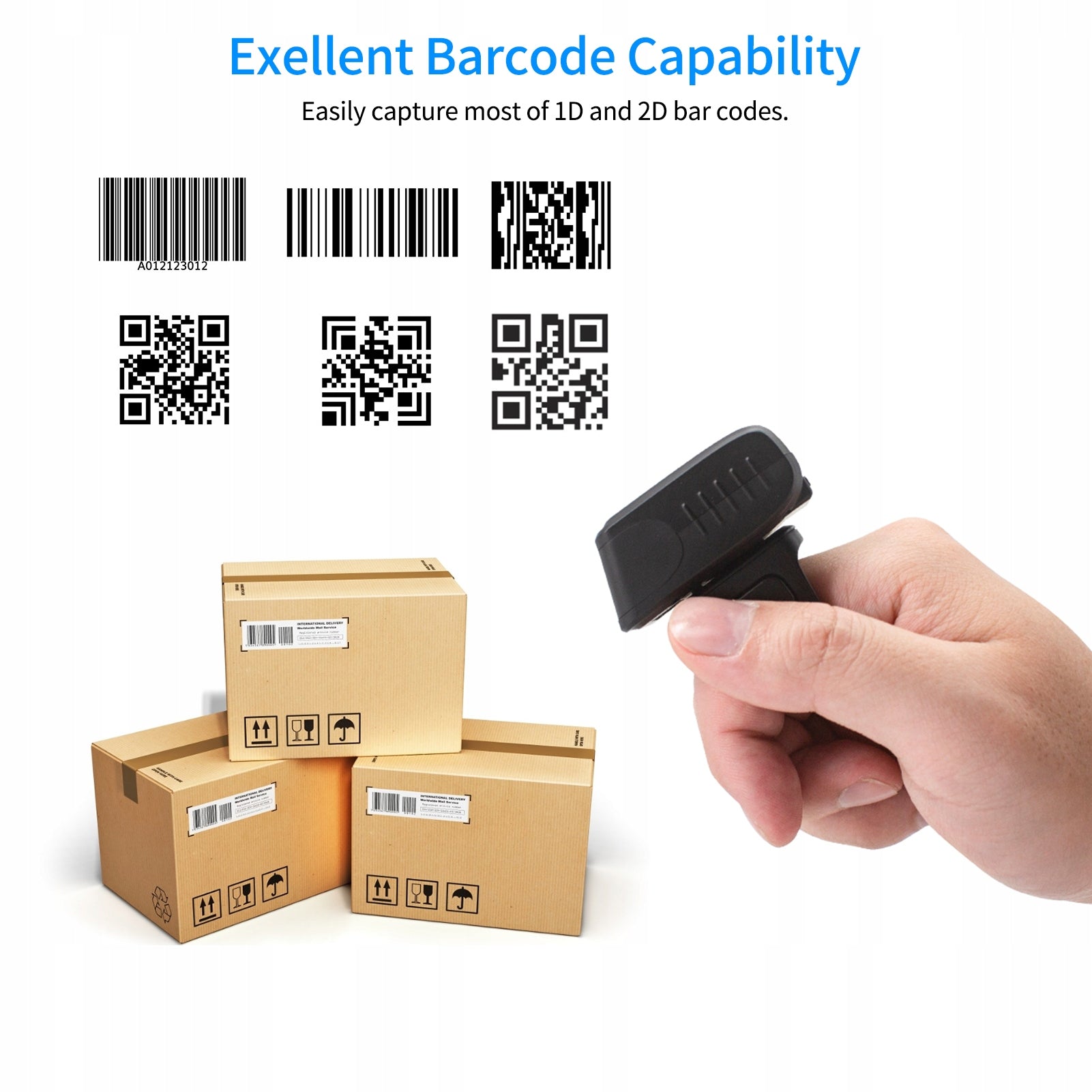 1D/2D/QR Barcode Scanner Barcode Portable HT Finger