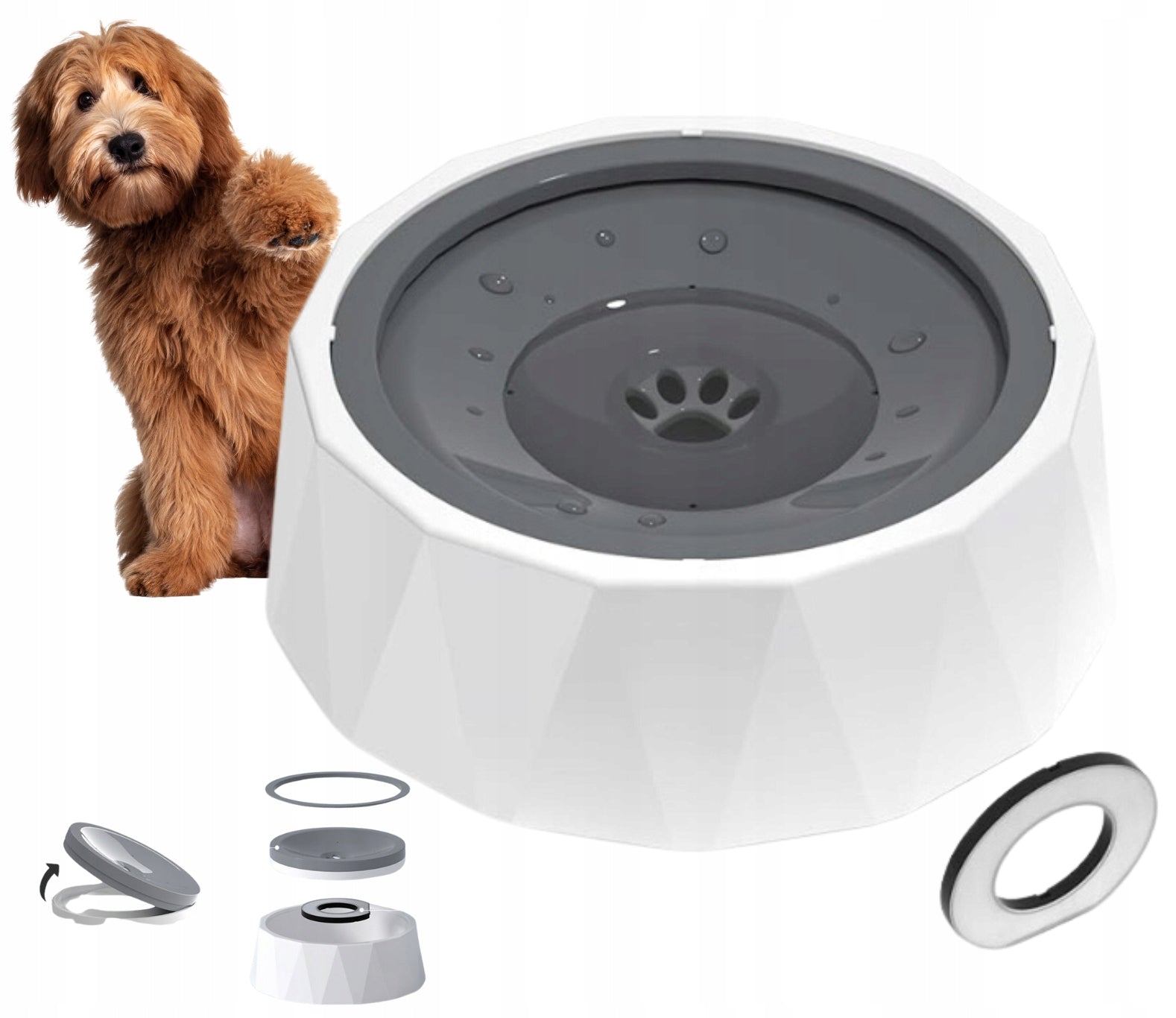 1L Anti-Splash Dog Bowl with Filter, Portable, Anti-Slip Diamond