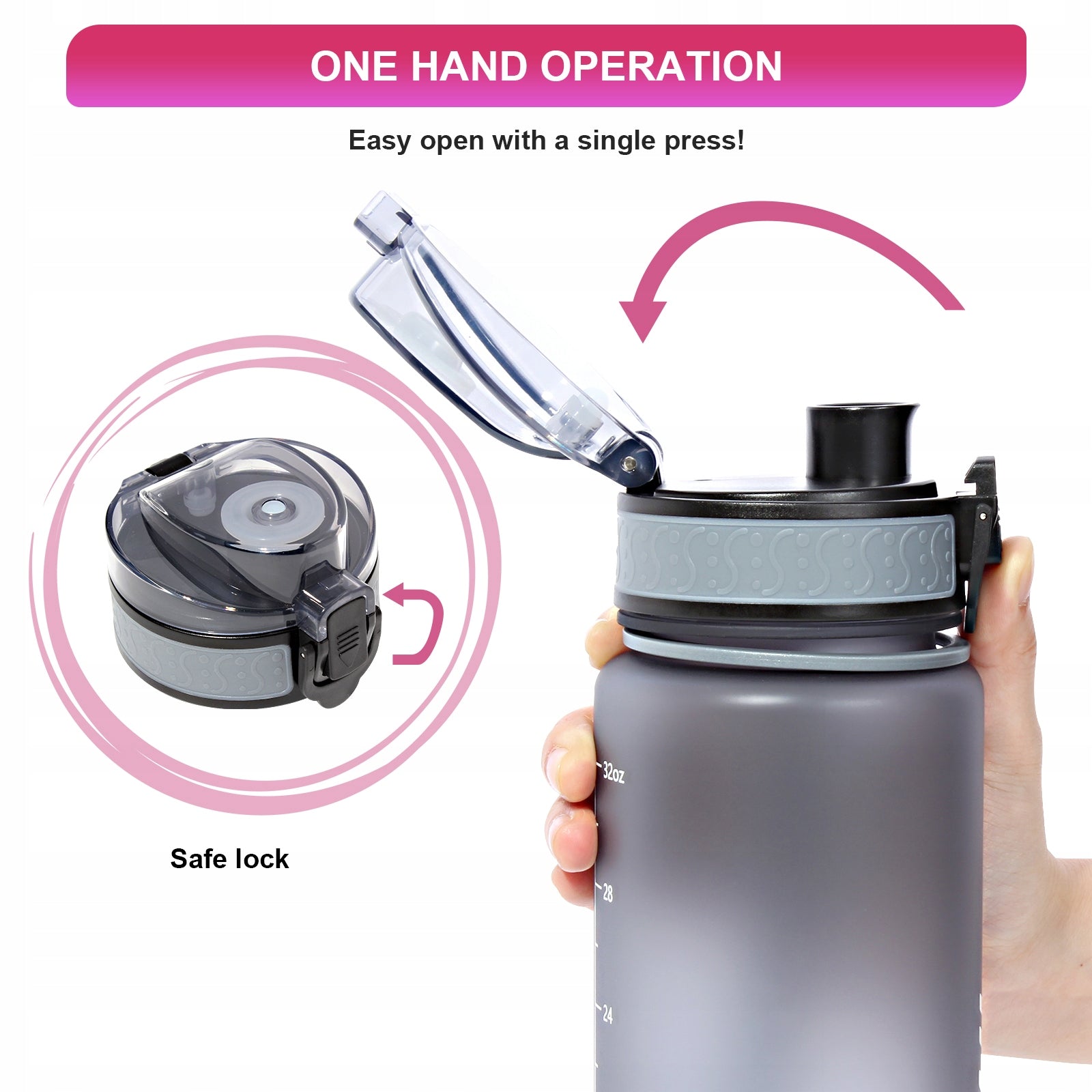 1L Sports Water Bottle with Time Marker Tritan for Cycling Running Brand GEMFUL