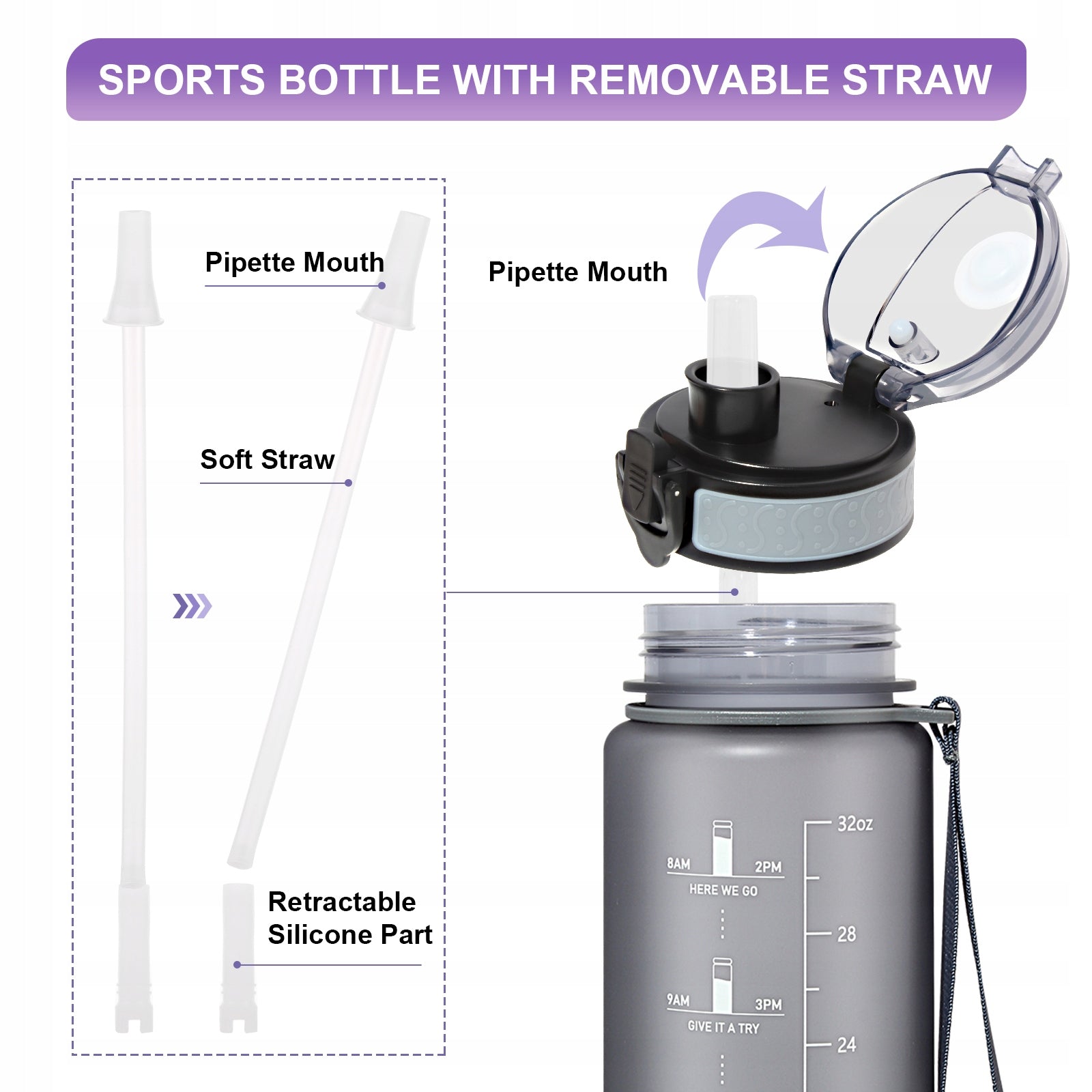 1L Sports Water Bottle with Time Marker Tritan for Cycling Running Manufacturer code GEMFUL