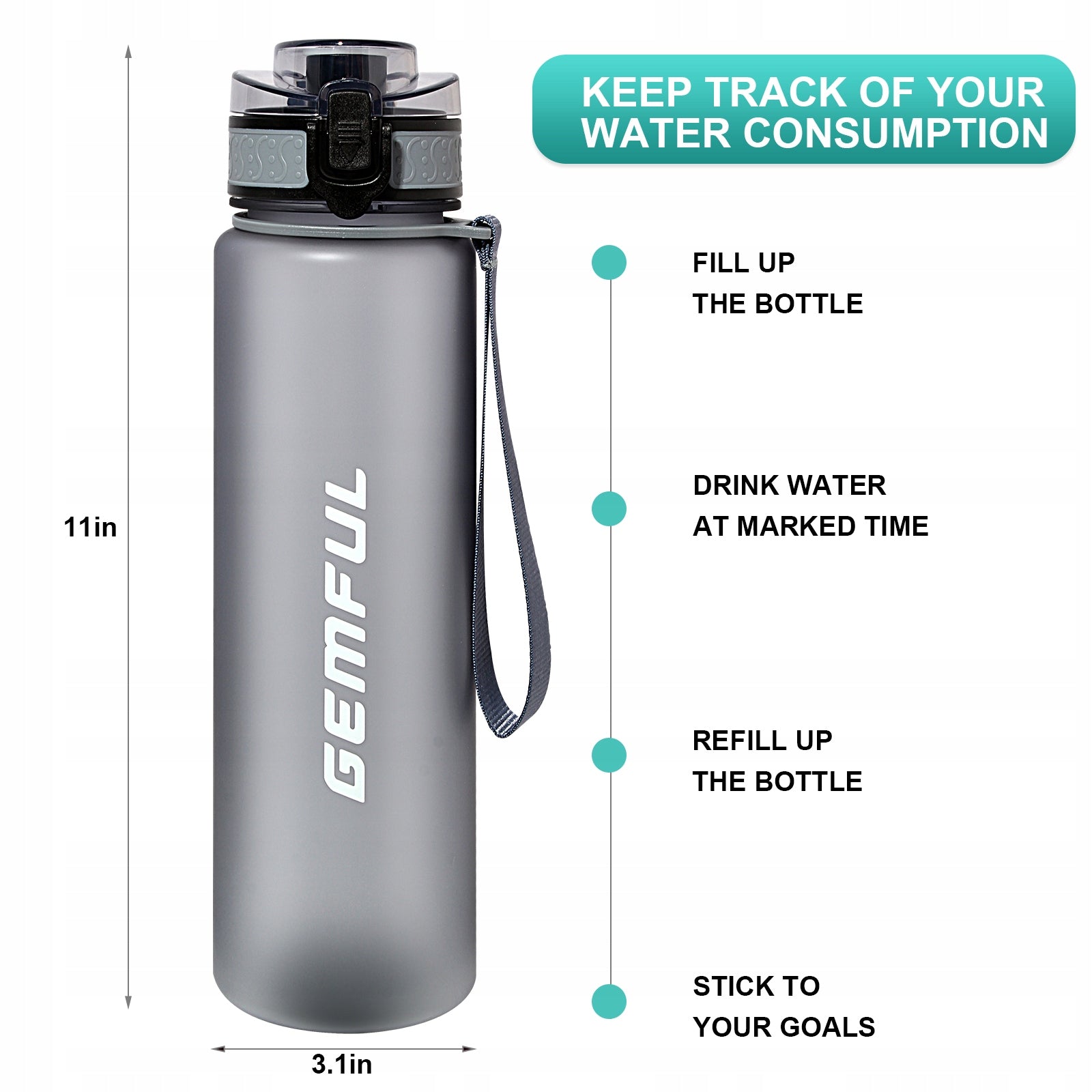 1L Sports Water Bottle with Time Marker Tritan for Cycling Running Model GF003