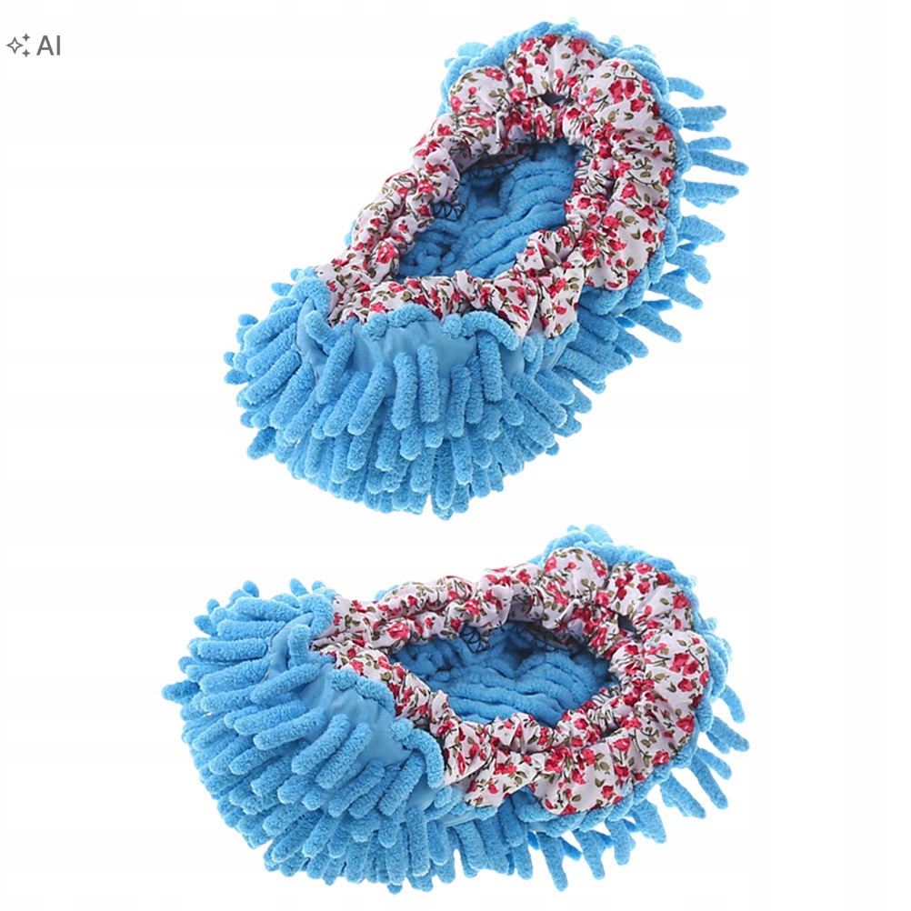 1PAIR COMFORTABLE BLUE MOP SLIPPERS CHENILLE DUST ABSORBING COVERS