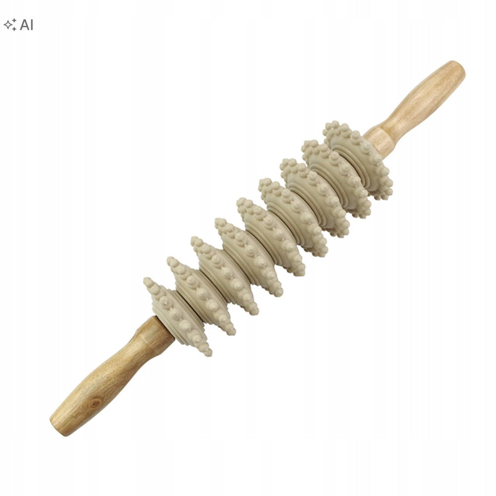 1PC WOODEN MANUAL BACK AND ABDOMINAL MASSAGE ROLLER FOR MUSCLE RELAXATION