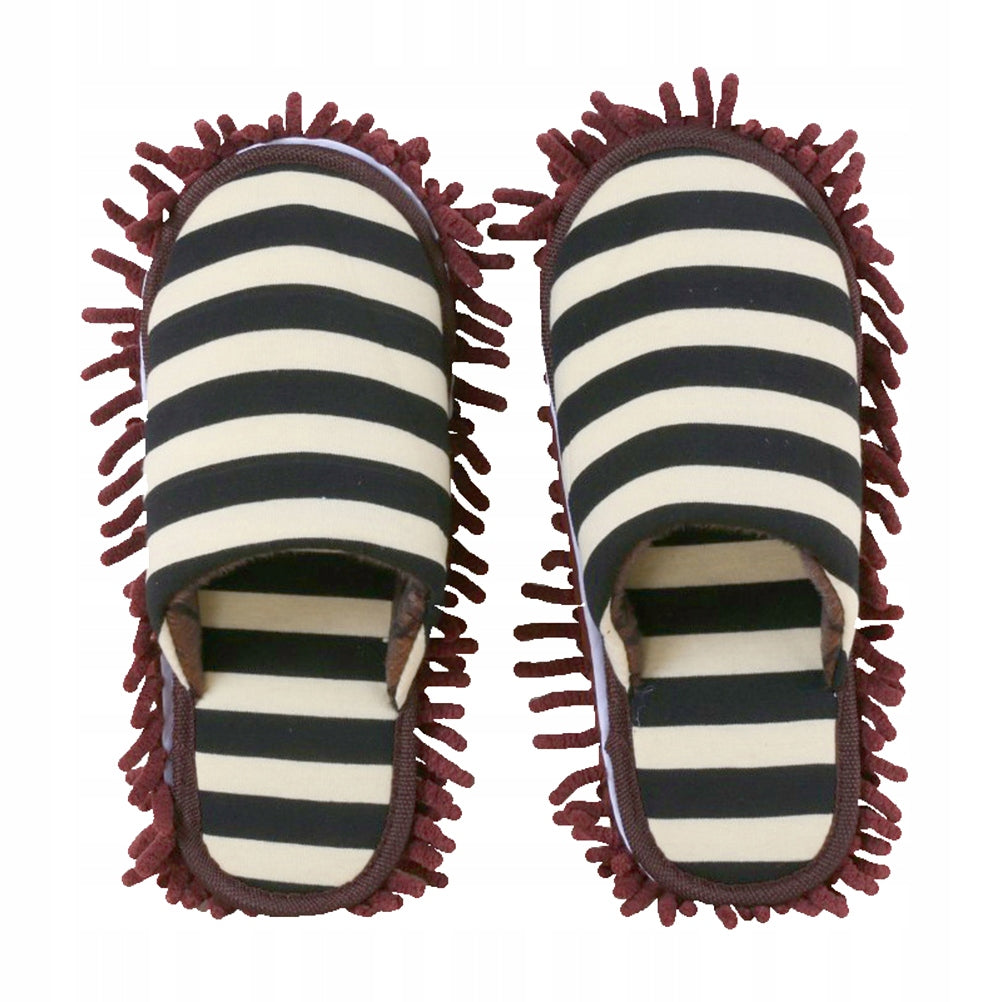 1Pair Coffee Floor Cleaning Slippers with Microfiber Mop Cover for Home