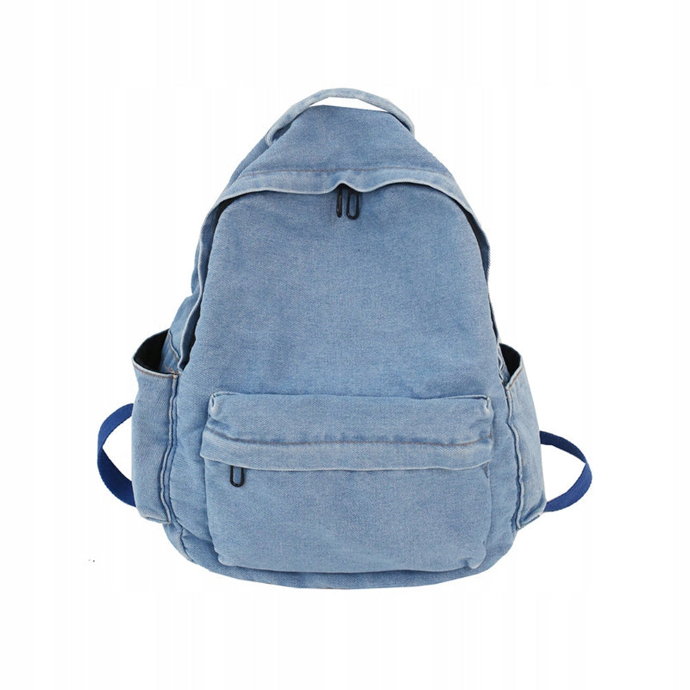 1Pc Blue Denim Backpack Retro School Satchel Travel Rucksack