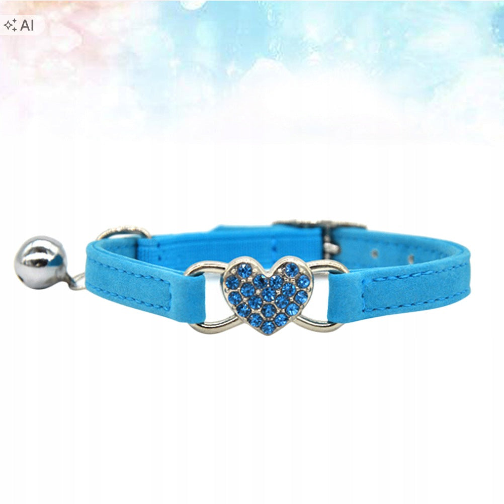 1Pc Stylish Blue Cat Collar with Shiny Heart Rhinestones