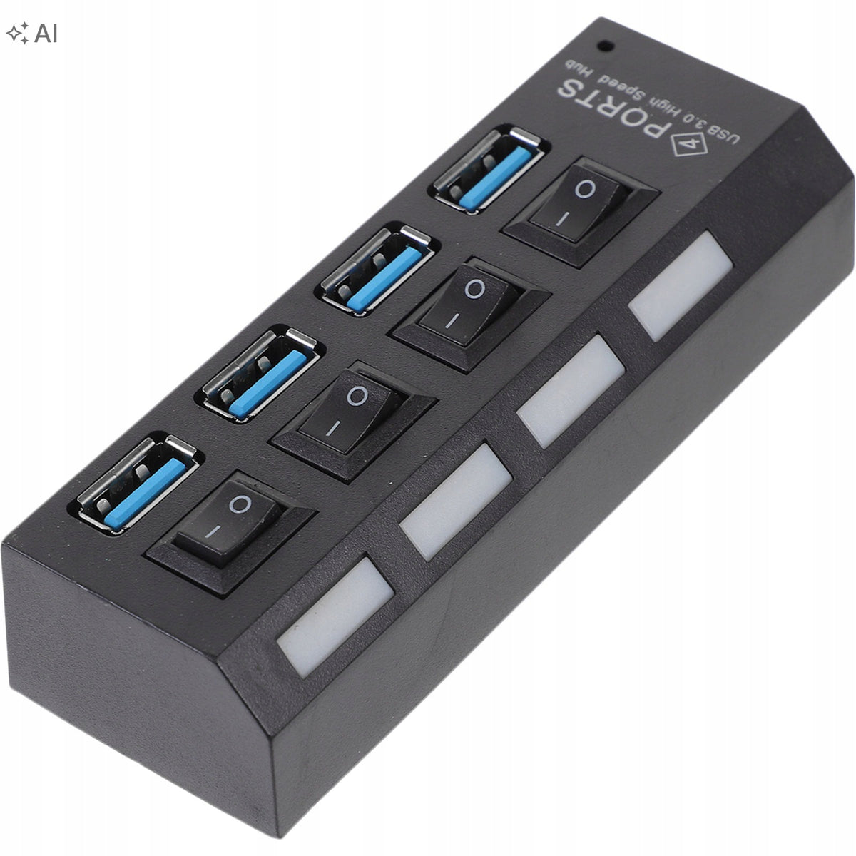 1Pc Usb3.0 Black 4-Port Computer Hub Fast Transmission Minimalist Design