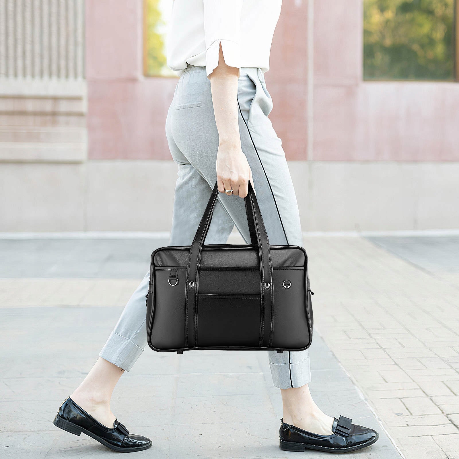1SZT ELEGANCKA CZARNA TORBA NA RAMIĘ PU NA LAPTOPA I DOKUMENTY Color black