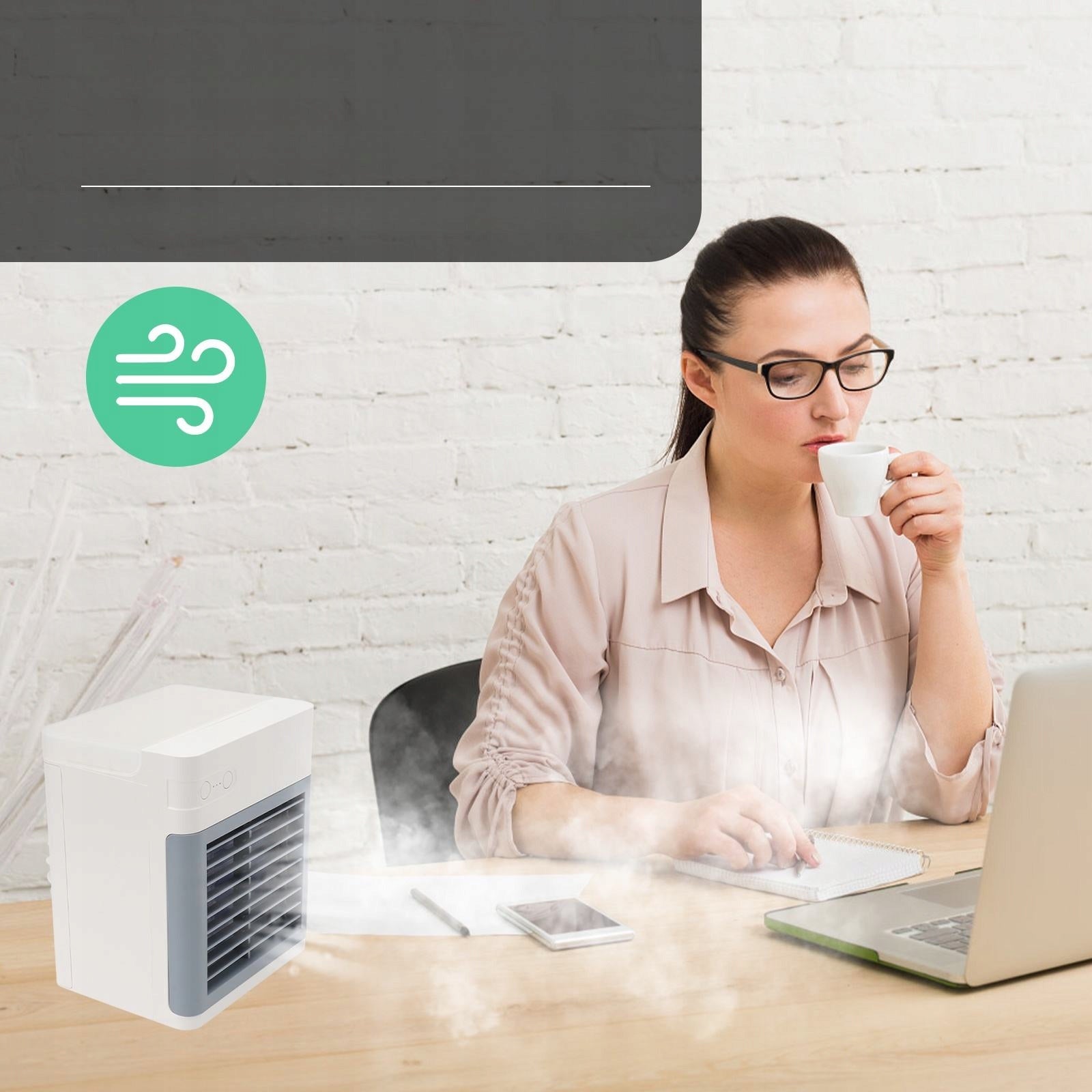 1SZT PRZENOŚNY MINI KLIMATYZATOR USB NA BIURKO BIAŁY, CICHY Power 1 W