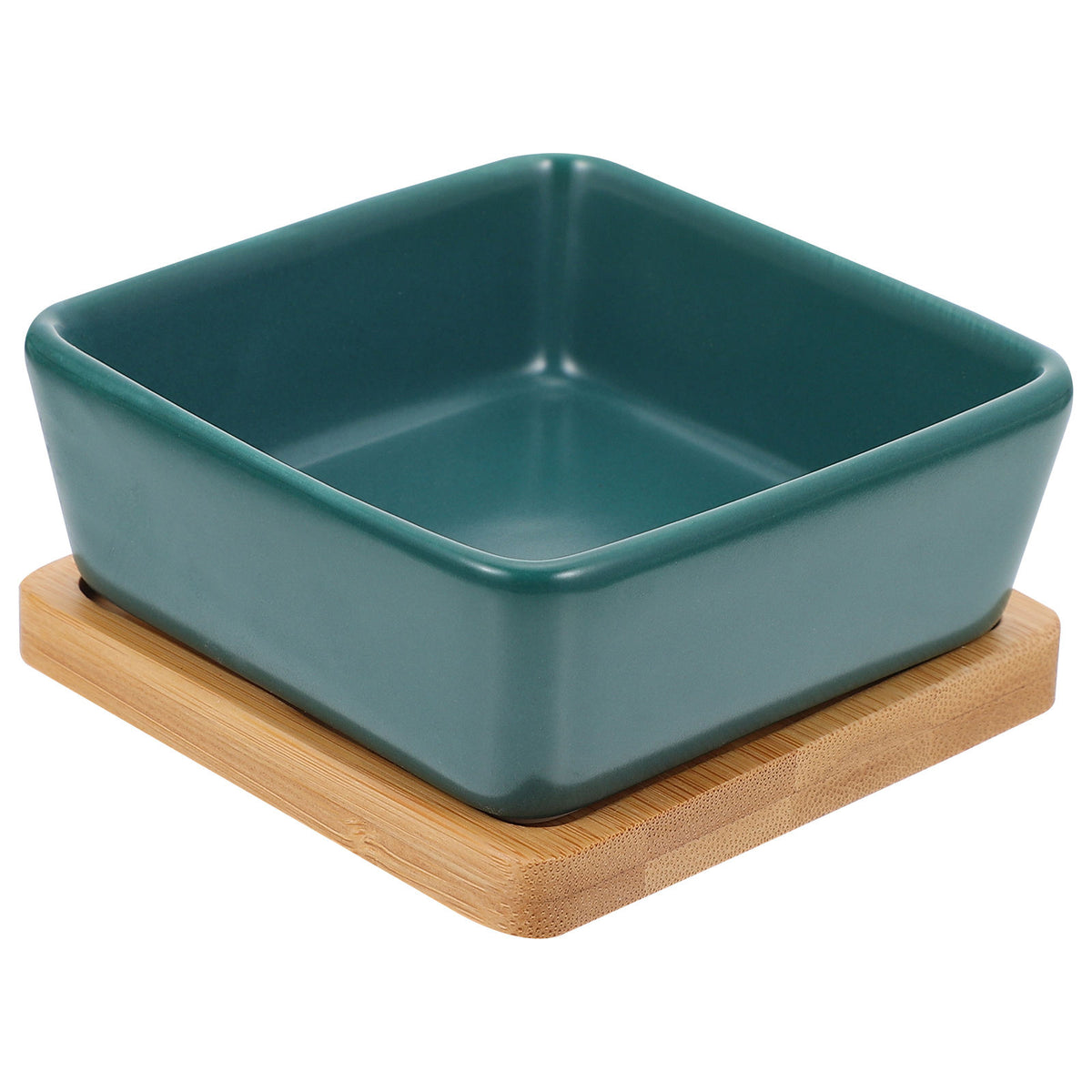 1Set Green Ceramic Cat Bowl with Wooden Base Durable and Skid Resistant