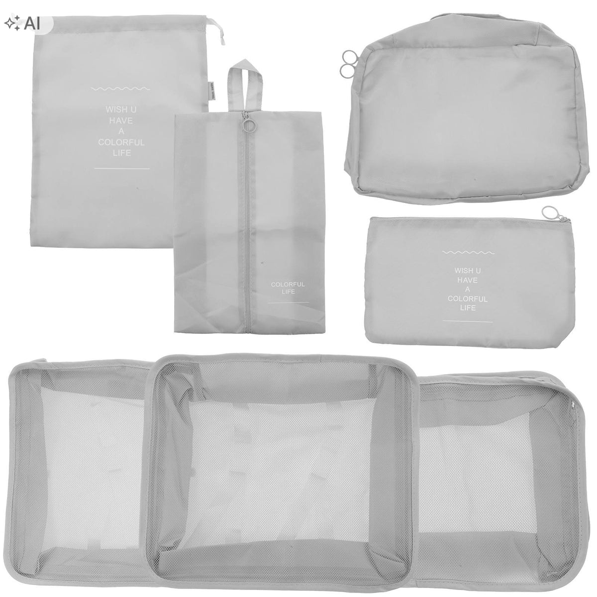 1Set Light Grey Oxford Cloth Travel Packing Cubes with Mesh Lid Organizers Color gray