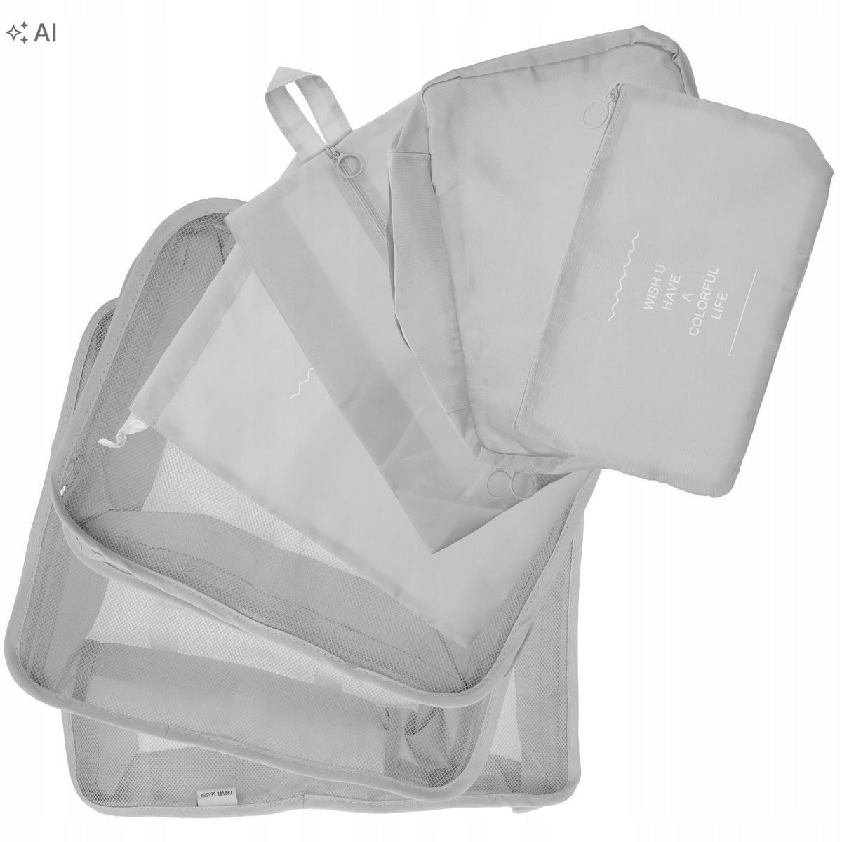 1Set Light Grey Oxford Cloth Travel Packing Cubes with Mesh Lid Organizers