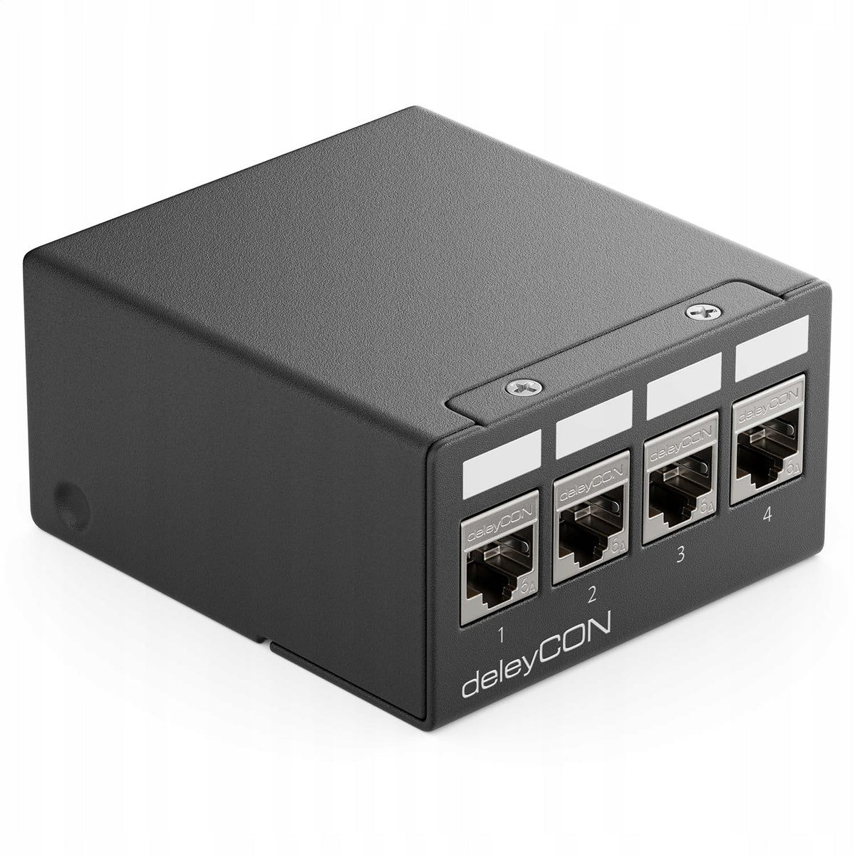 1U PATCH PANEL WITH 4X RJ45 CAT6A STP BLACK COMPATIBLE WITH CAT5 Manufacturer deleyCON