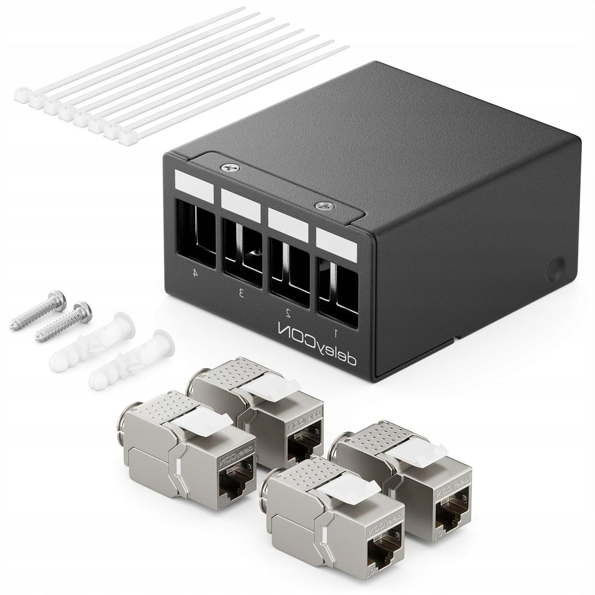 1U PATCH PANEL WITH 4X RJ45 CAT6A STP BLACK COMPATIBLE WITH CAT5