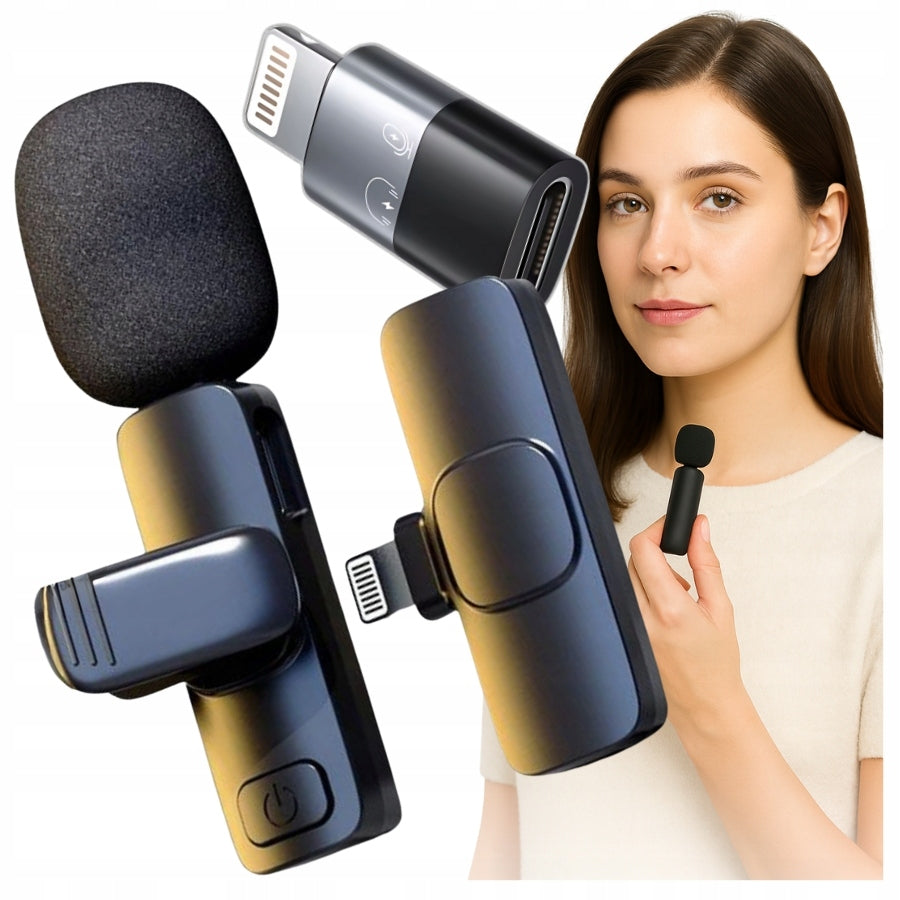 1X USB C WIRELESS TIE MICROPHONE WITH ADAPTER FOR IPHONE LIGHTNING