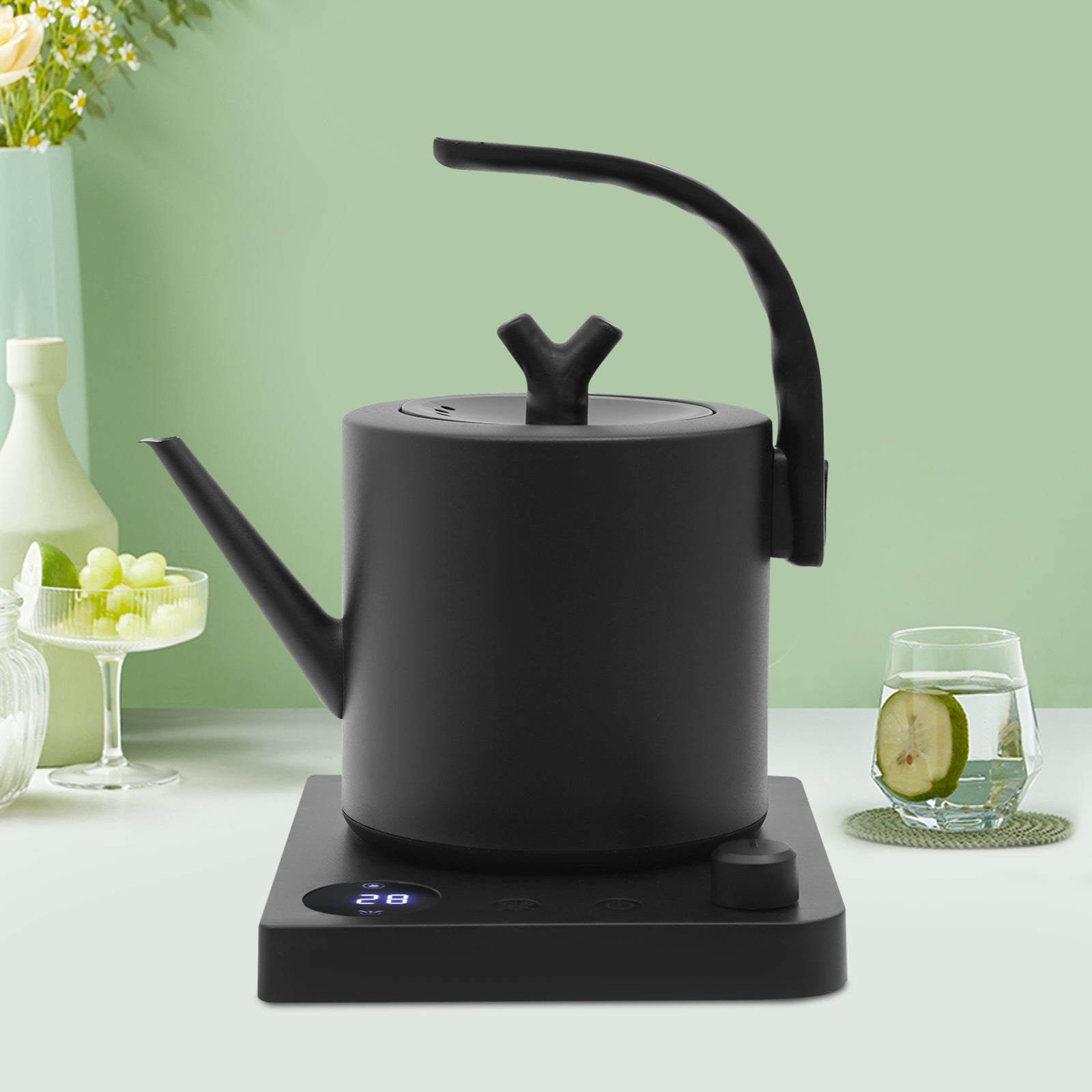 1l Electric Kettle Fast Heating with LED Screen Adjustable Temperature Time Material metal