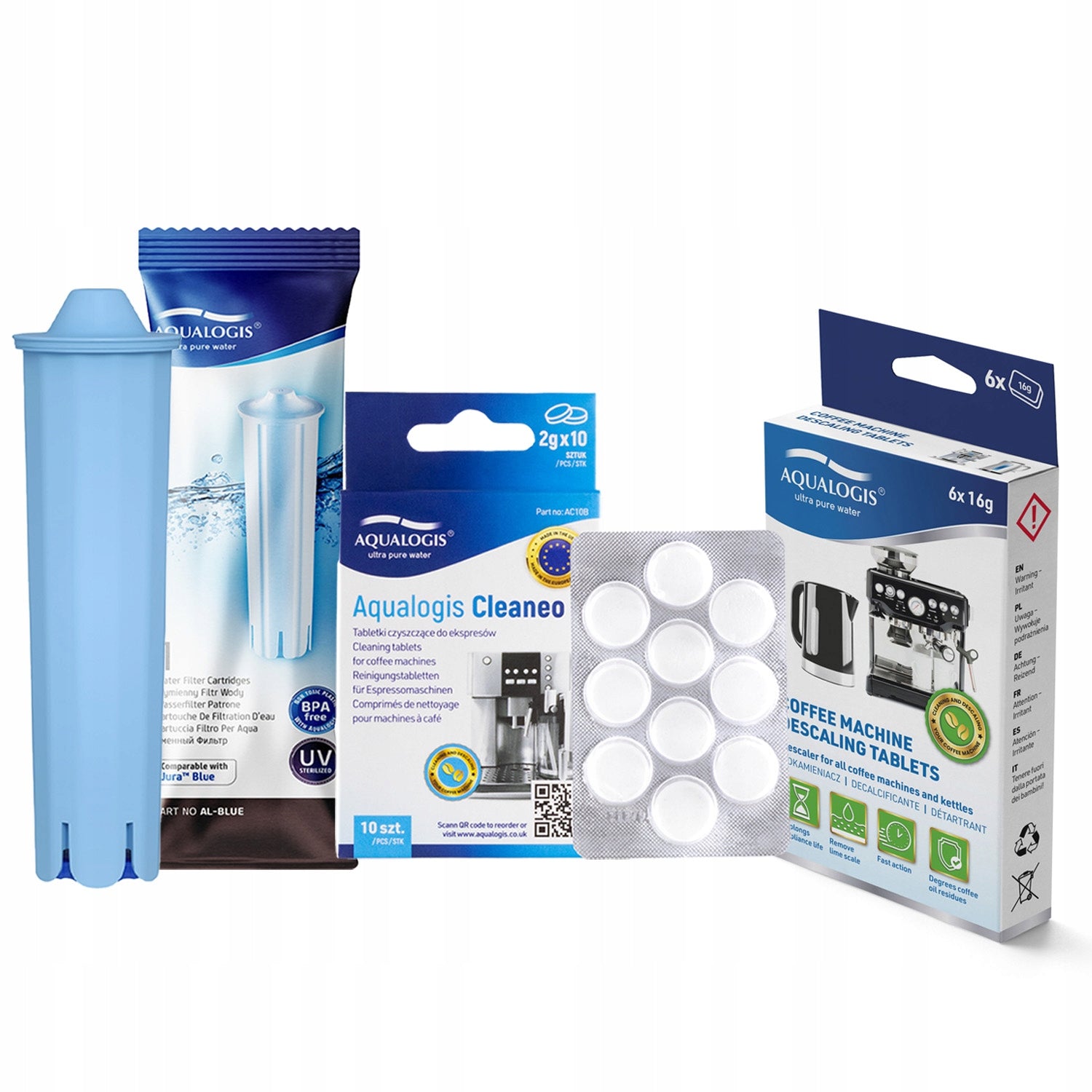 1x Jura AL-Blue Filter + Decalc Descaler + Cleaneo Tablets