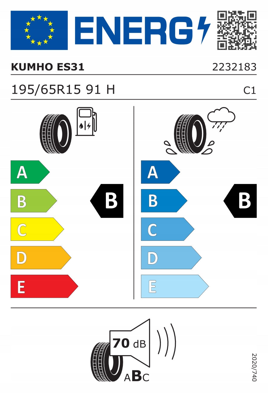 1x SUMMER TYRE Kumho ECOWING ES31 195/65R15 91H 2024-2026 NEW Number of tires offered 1 pc.
