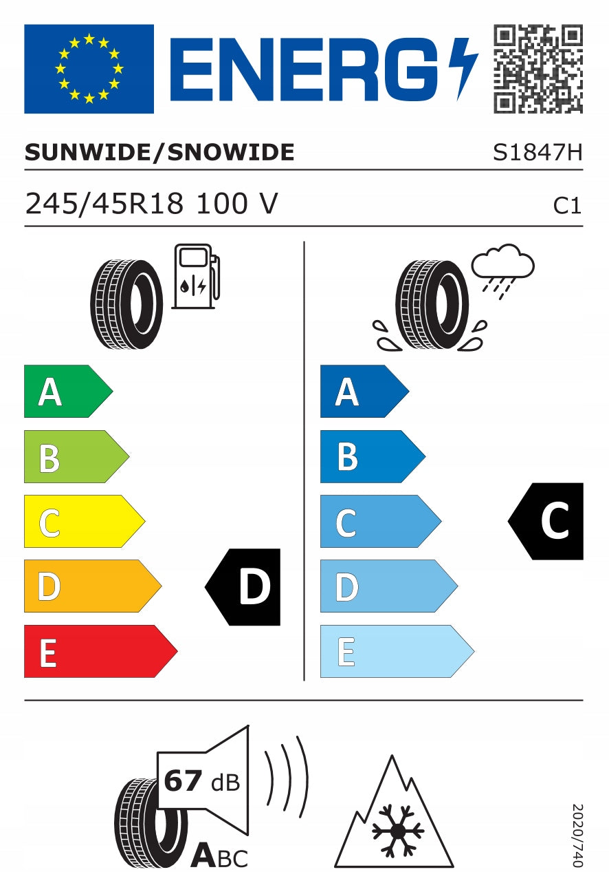 1x WINTER TYRE 245/45R18 Sunwide SNOWIDE 100V Season winter
