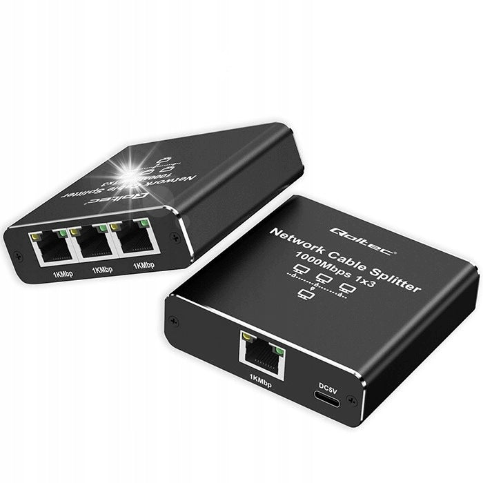 1x2 Port RJ45 Splitter Switch, 1000Mbps, USB-C Powered, Aluminum