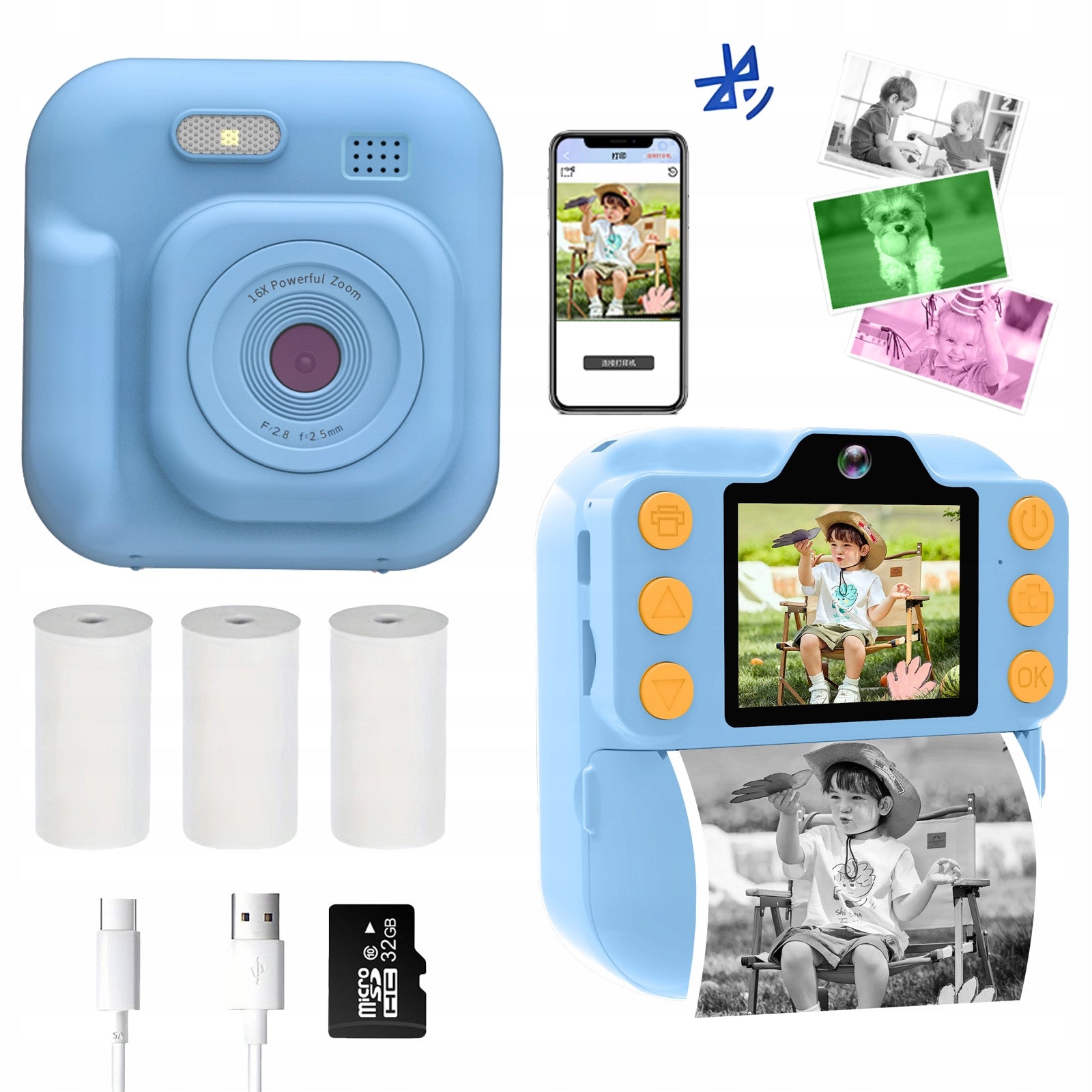 2.0" K12Pro Kids Camera with Instant Printer, Bluetooth,1080P, 48MP
