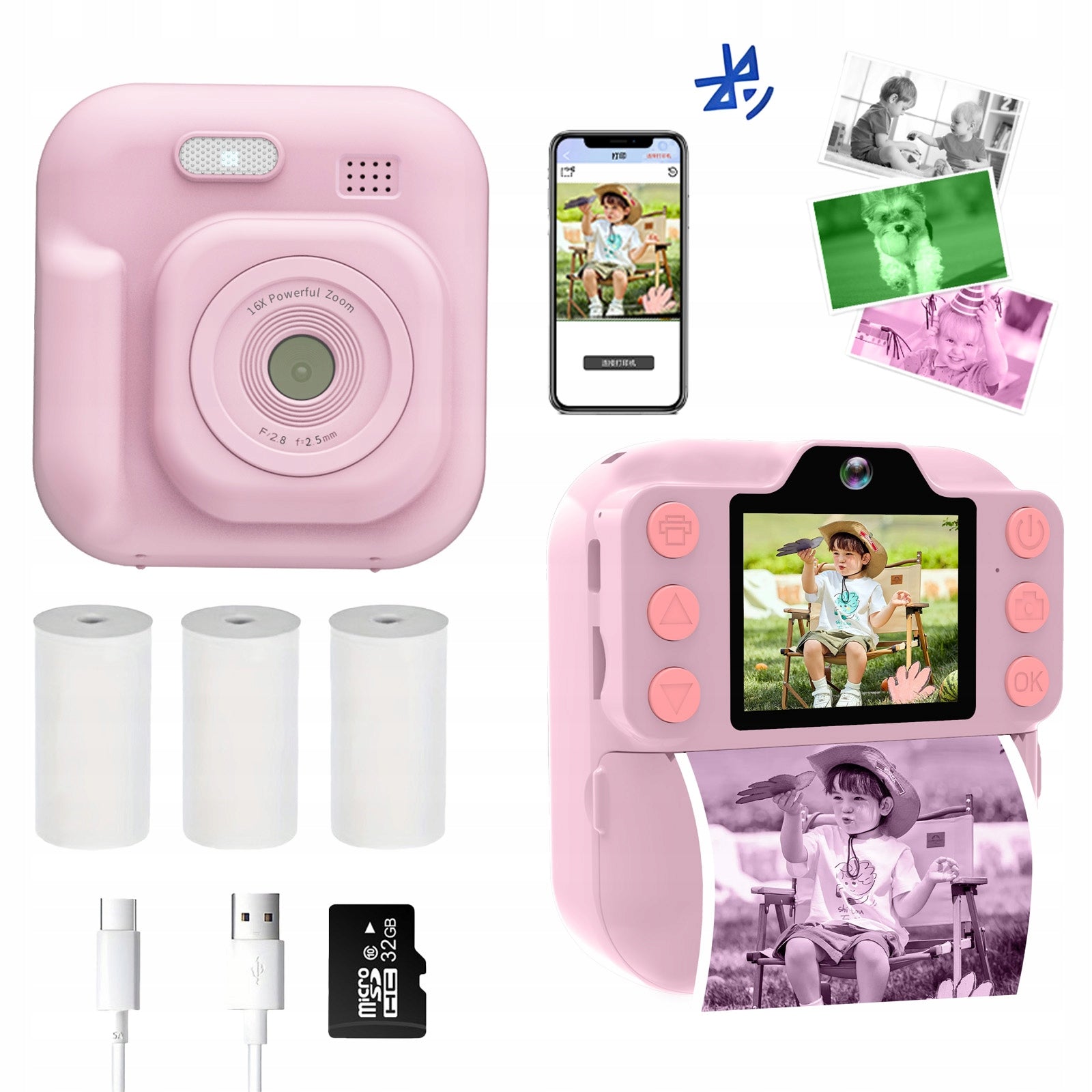 2.0" Kids Camera K12Pro with Instant Printer, Bluetooth,1080P, 48MP