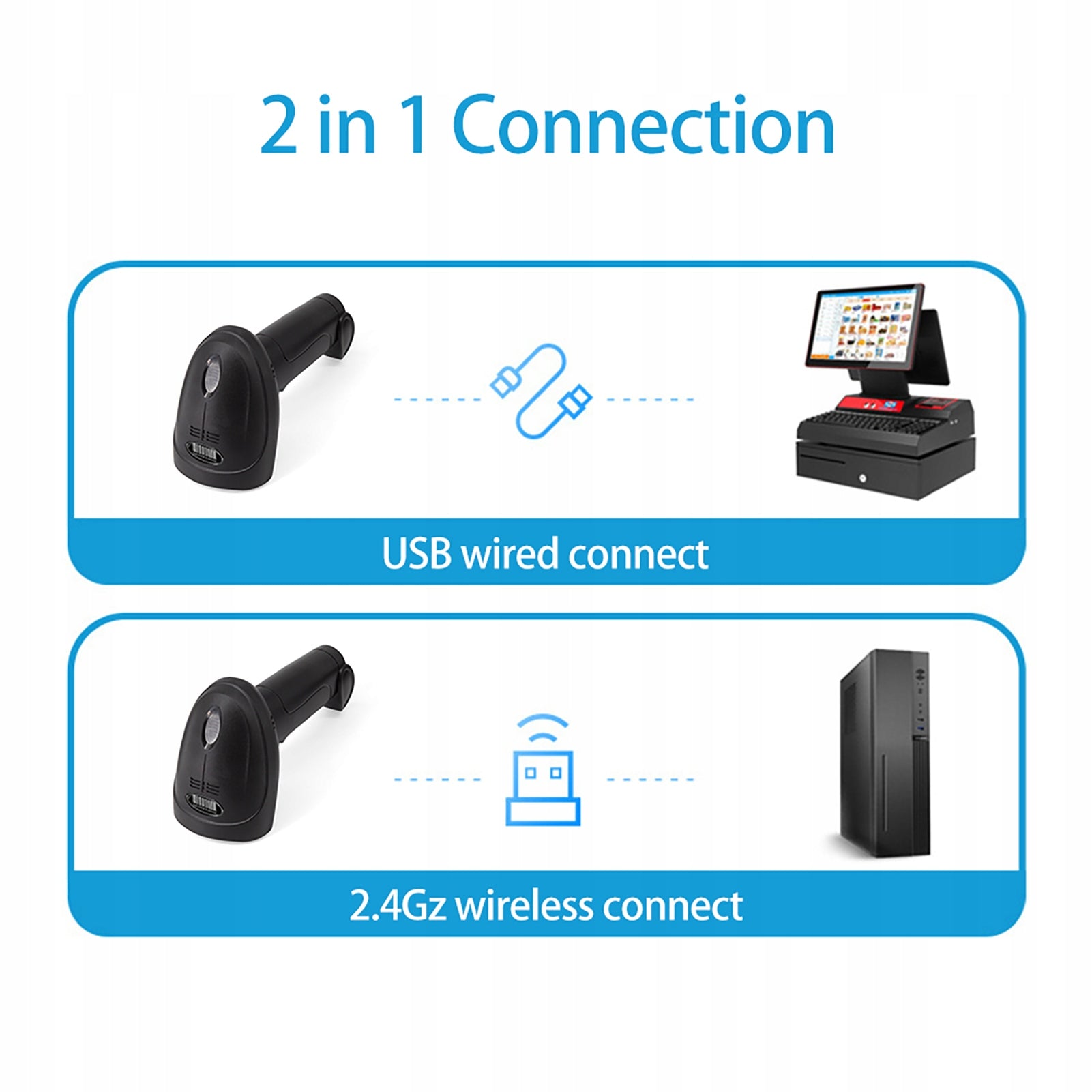 2.4G Wireless Barcode Scanner + USB Wired Connection