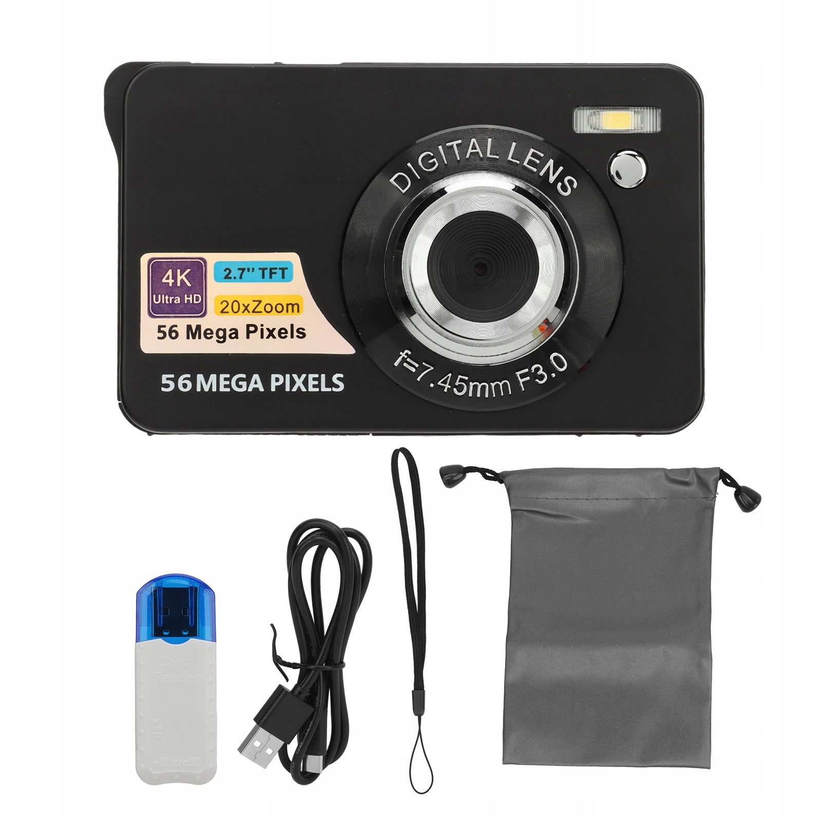 2,7-inch 4K 56MP HD digital camera with 20x zoom and 2Q