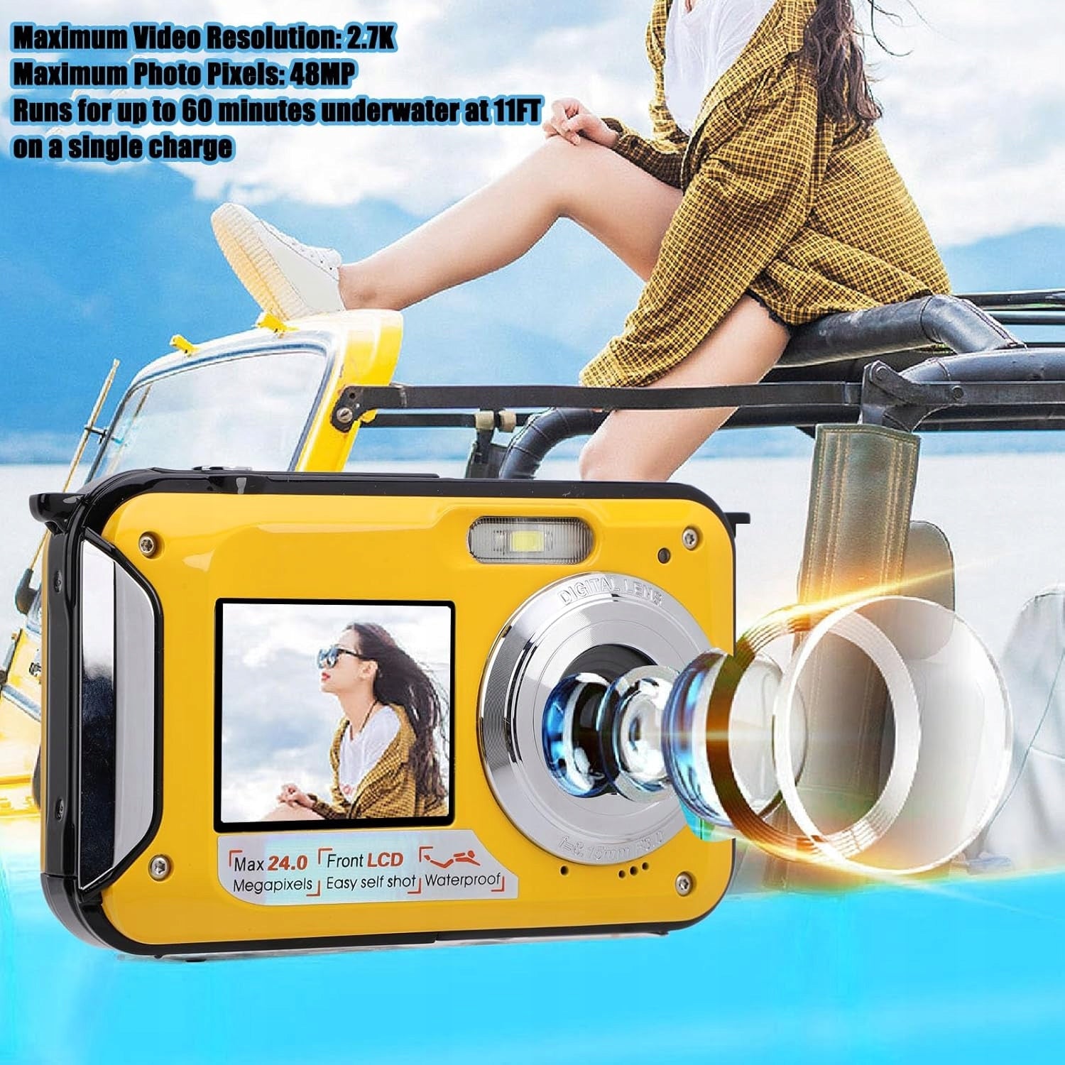 2,7K Underwater Camera Dual Screen 48MP 16x Zoom 11ft Waterproof Camera Packaging status original
