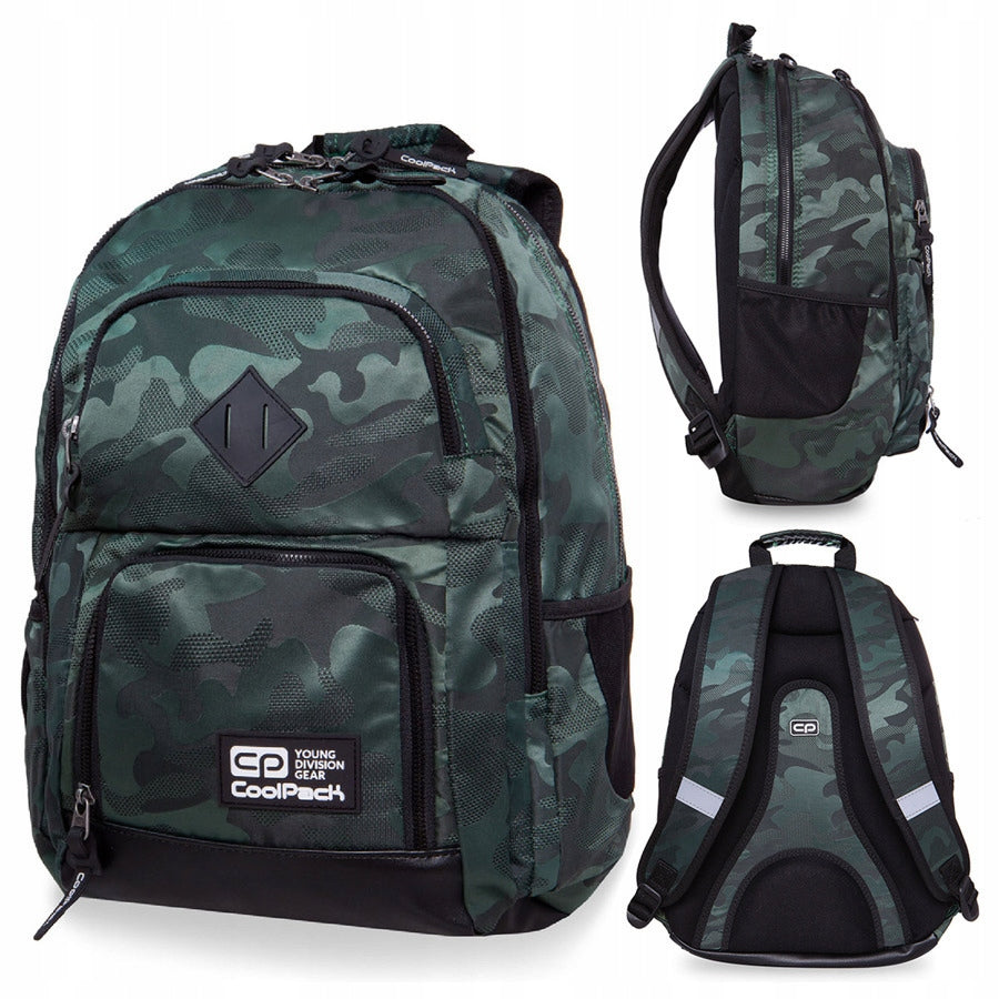 2-CHAMBER SCHOOL BACKPACK 26L ARMY GREEN CAMO COOLPACK