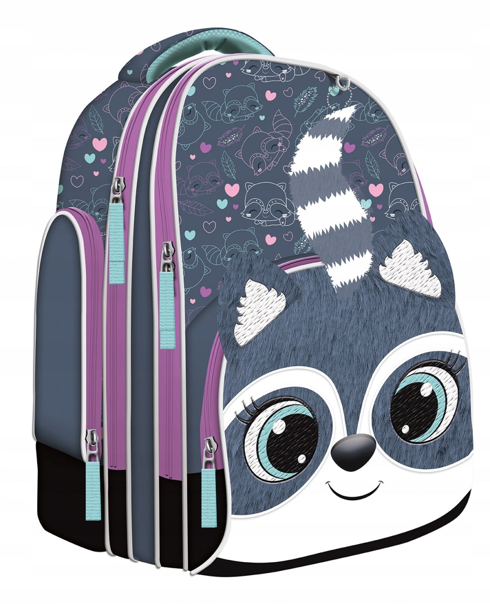 2-CHAMBER SCHOOL BACKPACK FOR GIRLS RACCOON ANIMAL ST.RIGHT