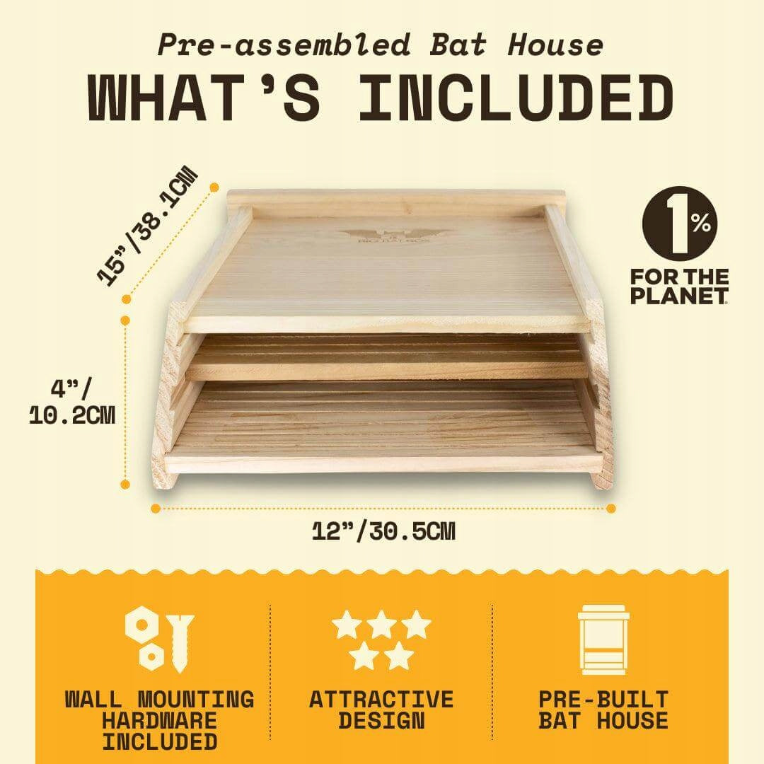 2-Chamber Cedar Bat House – Holds 75 Bats, Natural Mosquito Control Packaging status original