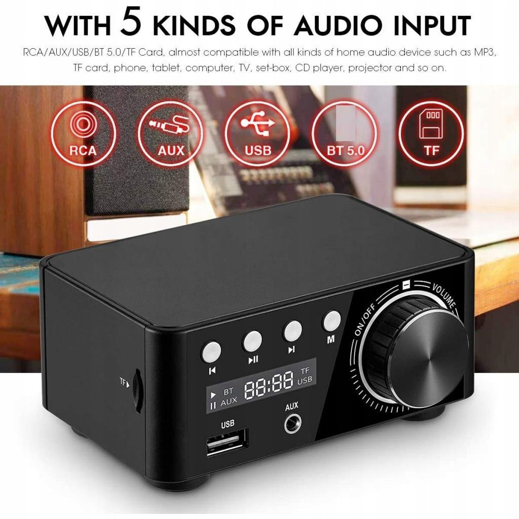 2 Channel Bluetooth 5.0 Power Amplifier 100W Class D Hi Fi Stereo black Manufacturer code Does not apply