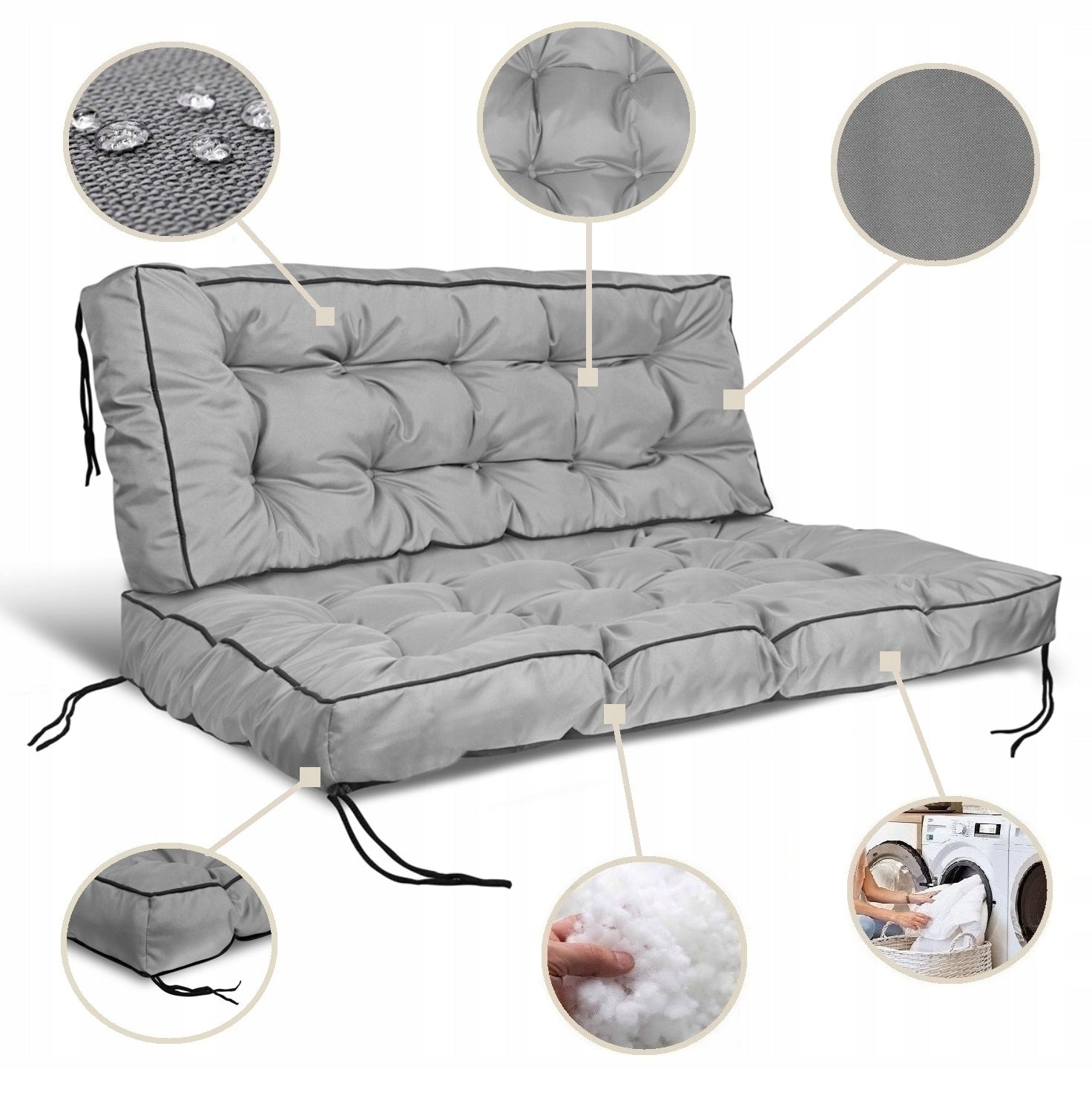 2 Cushions Garden High Side 120x80x40 cm for Bench Pallets Waterproof Pillow width 80 cm