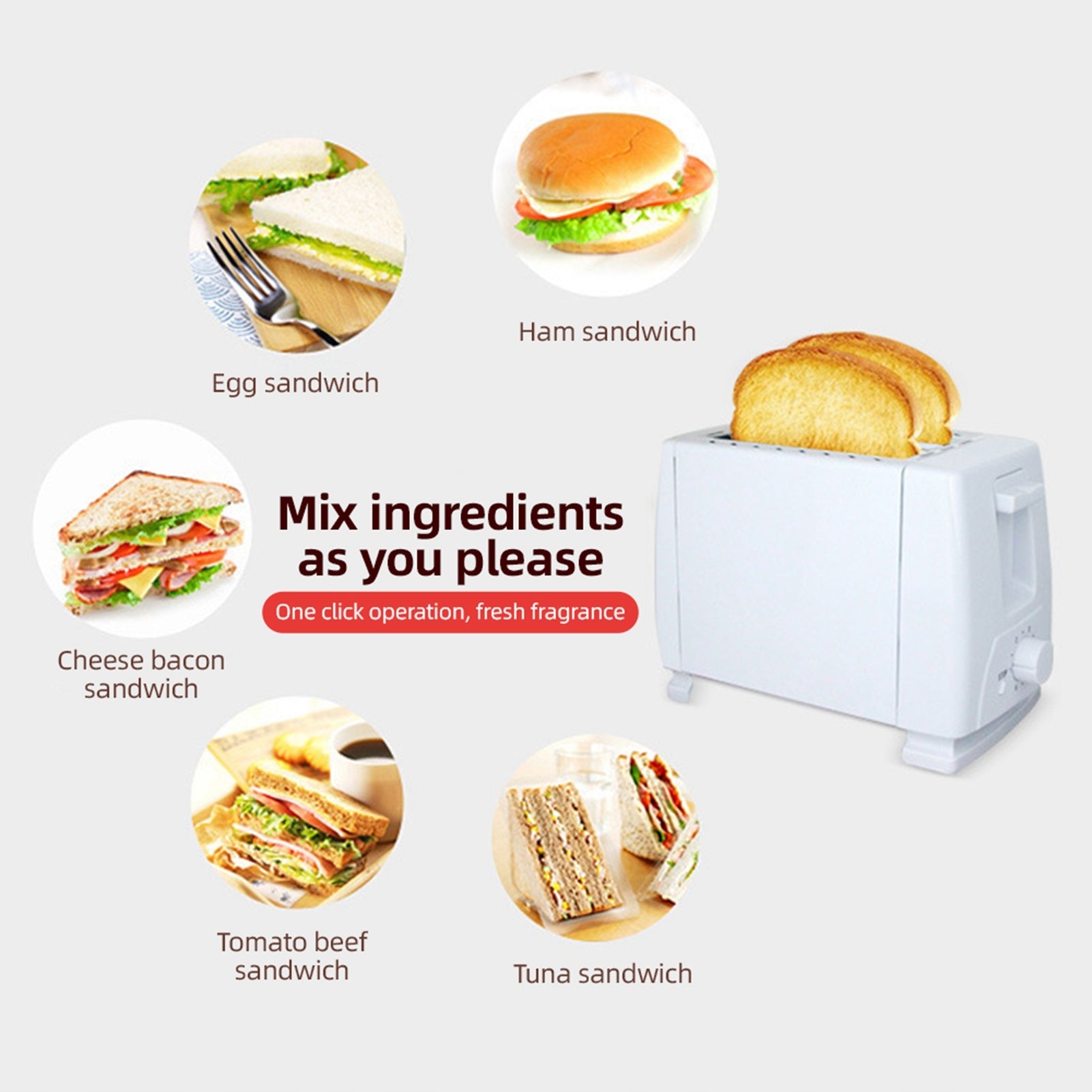 2 Cut Stainless Steel Toaster Abs Smart Toaster With 6 7H Power rating 1 W