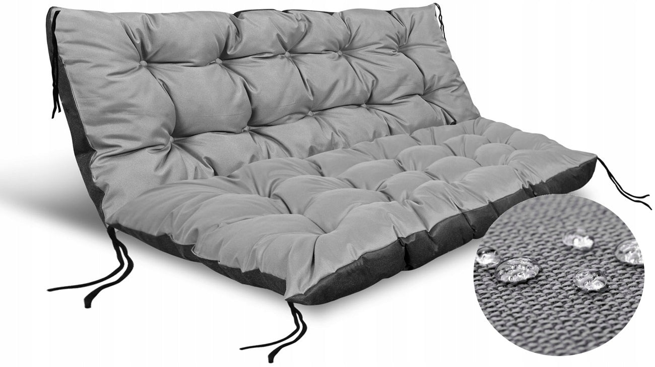 2 Garden Cushions 120x80x40 cm for Bench Pallet Swing Waterproof Grey